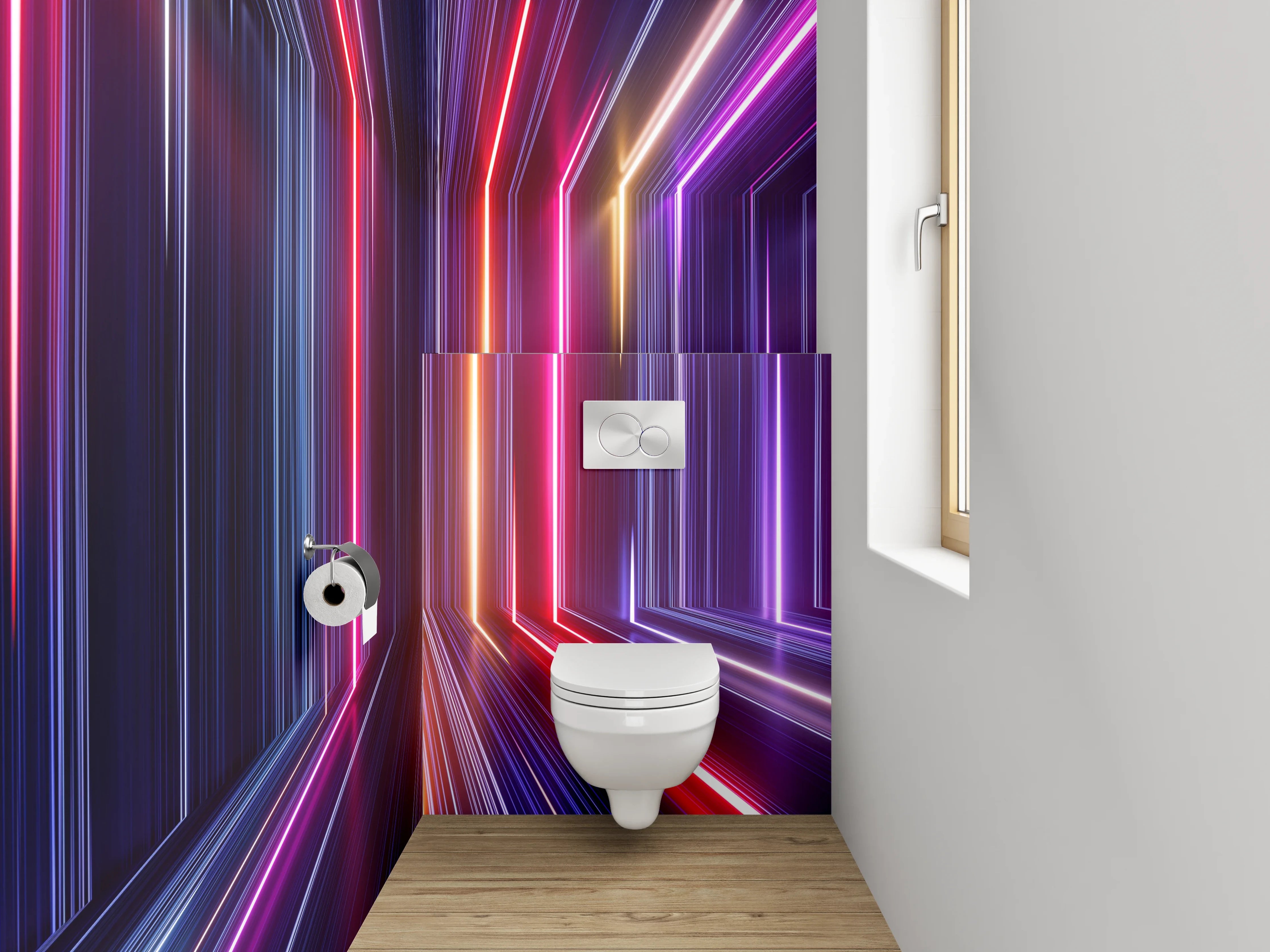 WC-Rückwand - Futuristisches Neonstreifen Muster Wandbild