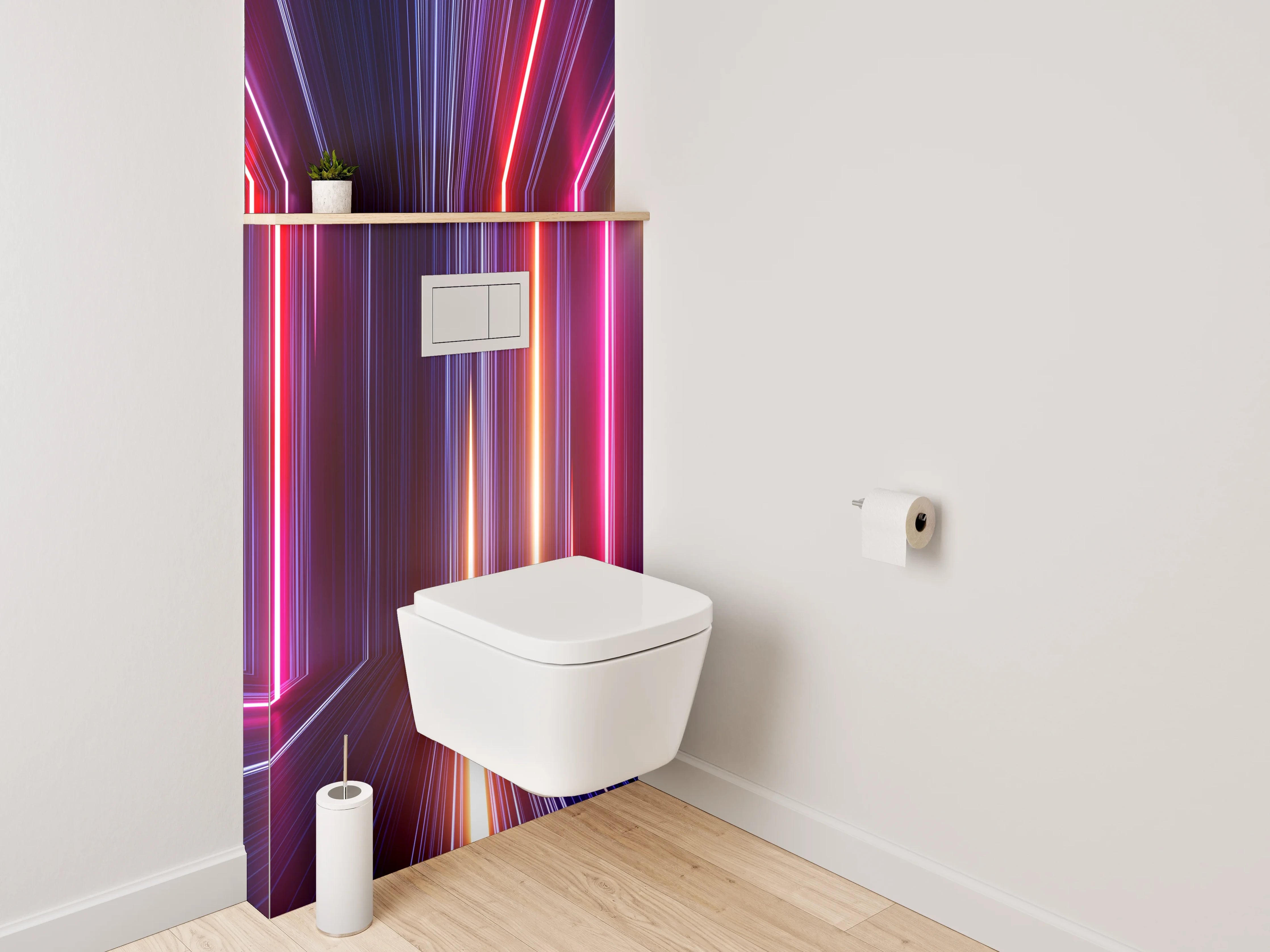 WC-Rückwand - Futuristisches Neonstreifen Muster Wandbild