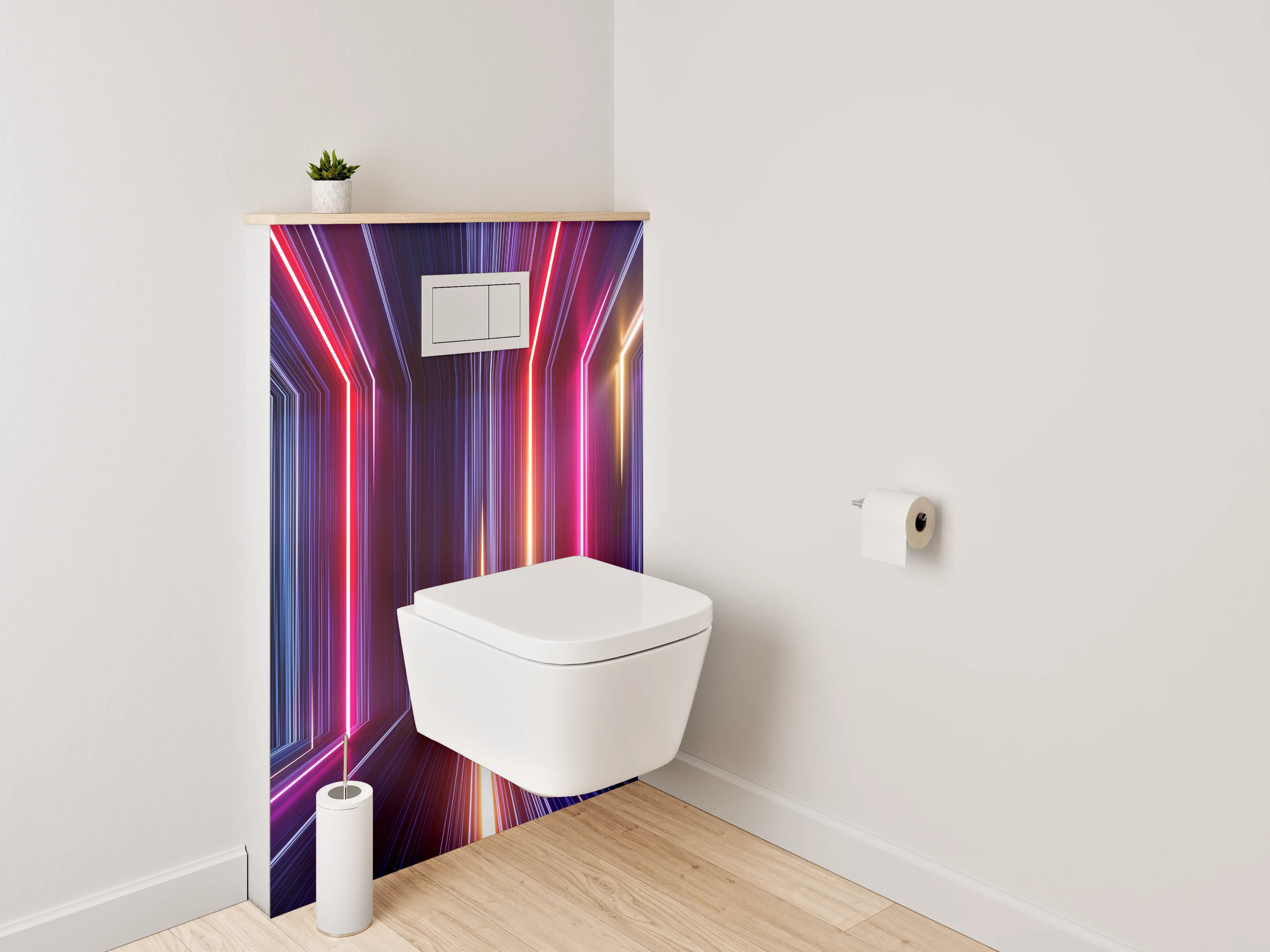 WC-Rückwand - Futuristisches Neonstreifen Muster Wandbild