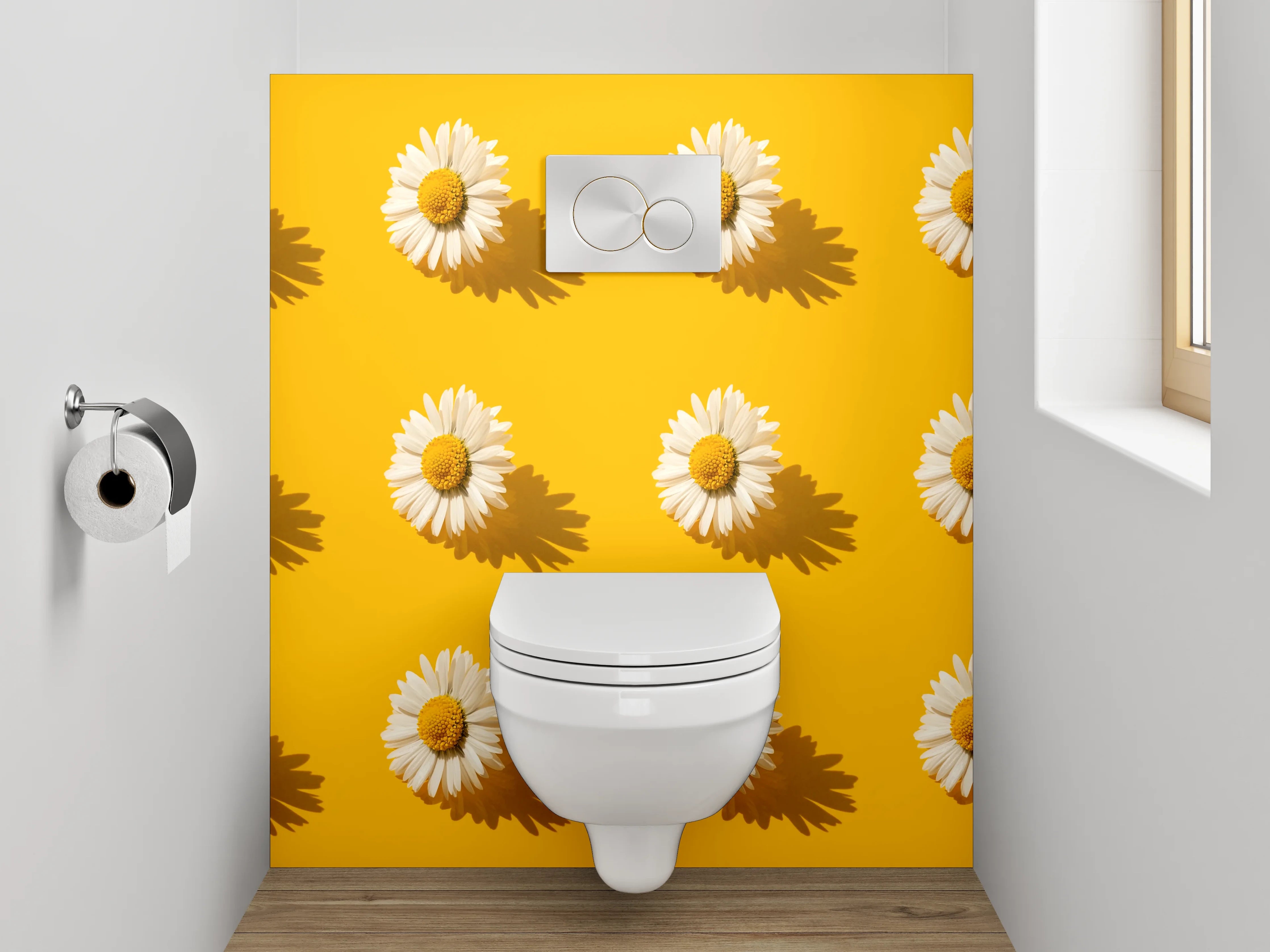 WC-Rückwand - Gänseblümchen Muster Gelb Blumen Trend
