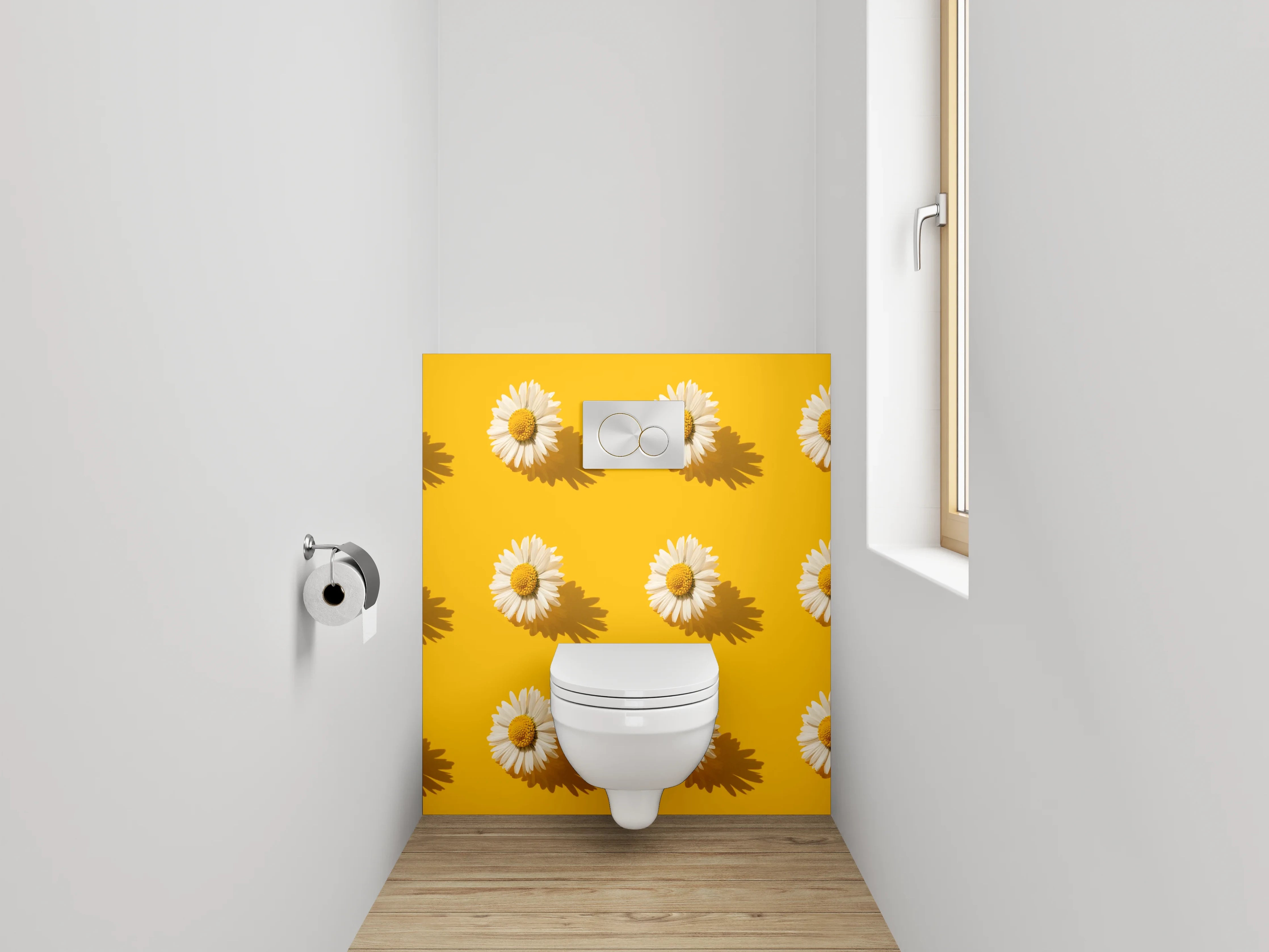 WC-Rückwand - Gänseblümchen Muster Gelb Blumen Trend
