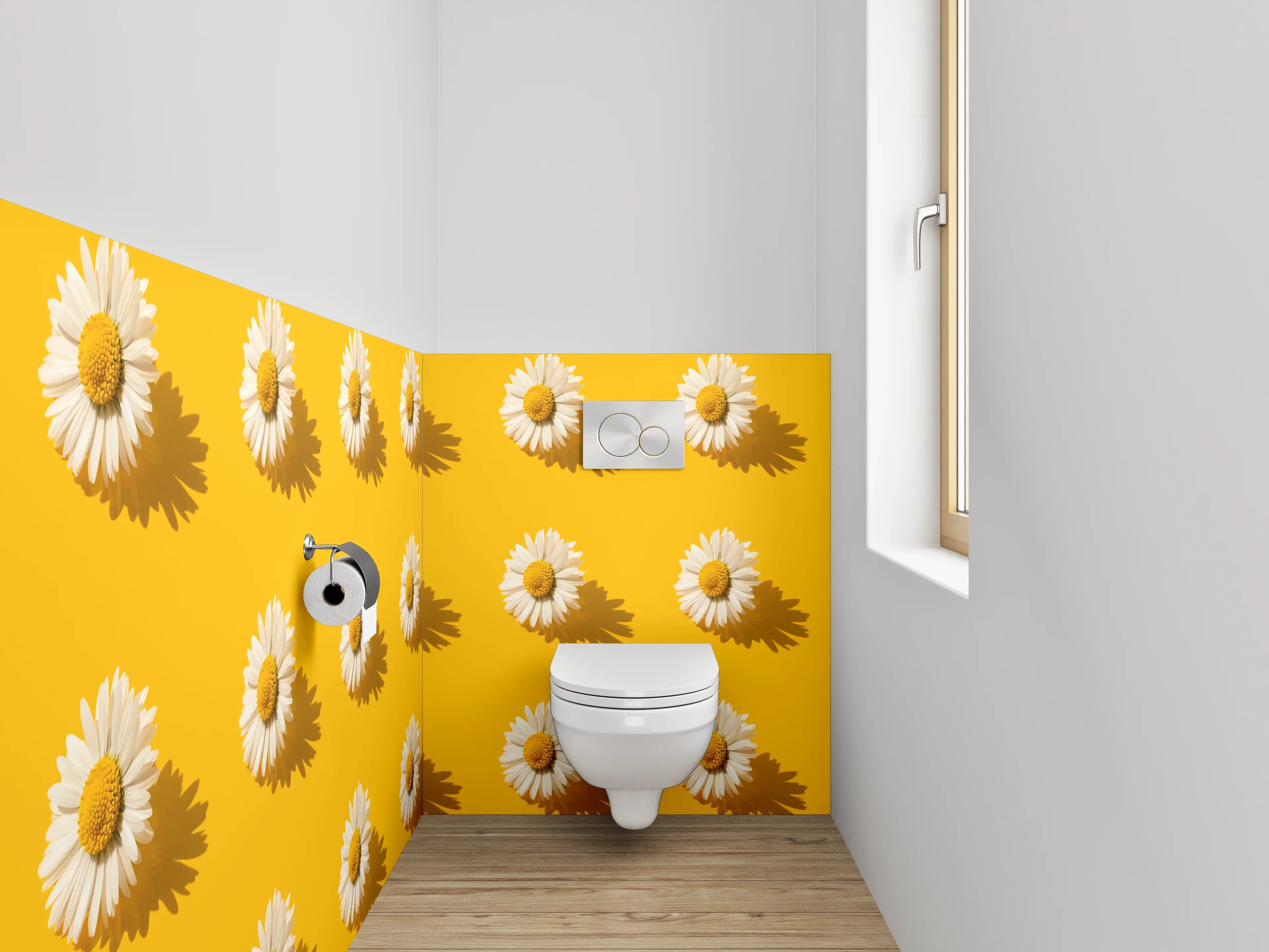 WC-Rückwand - Gänseblümchen Muster Gelb Blumen Trend