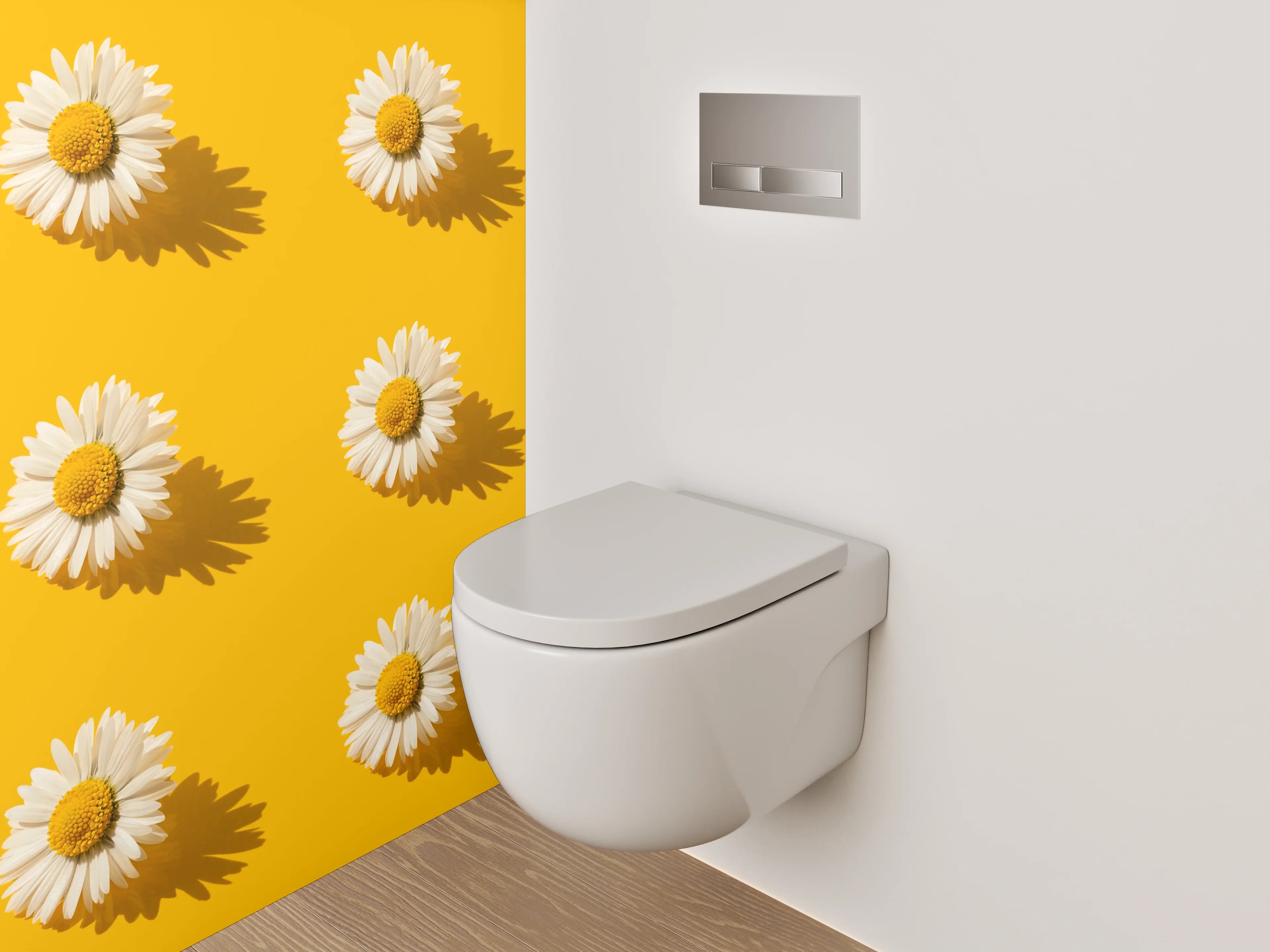 WC-Rückwand - Gänseblümchen Muster Gelb Blumen Trend