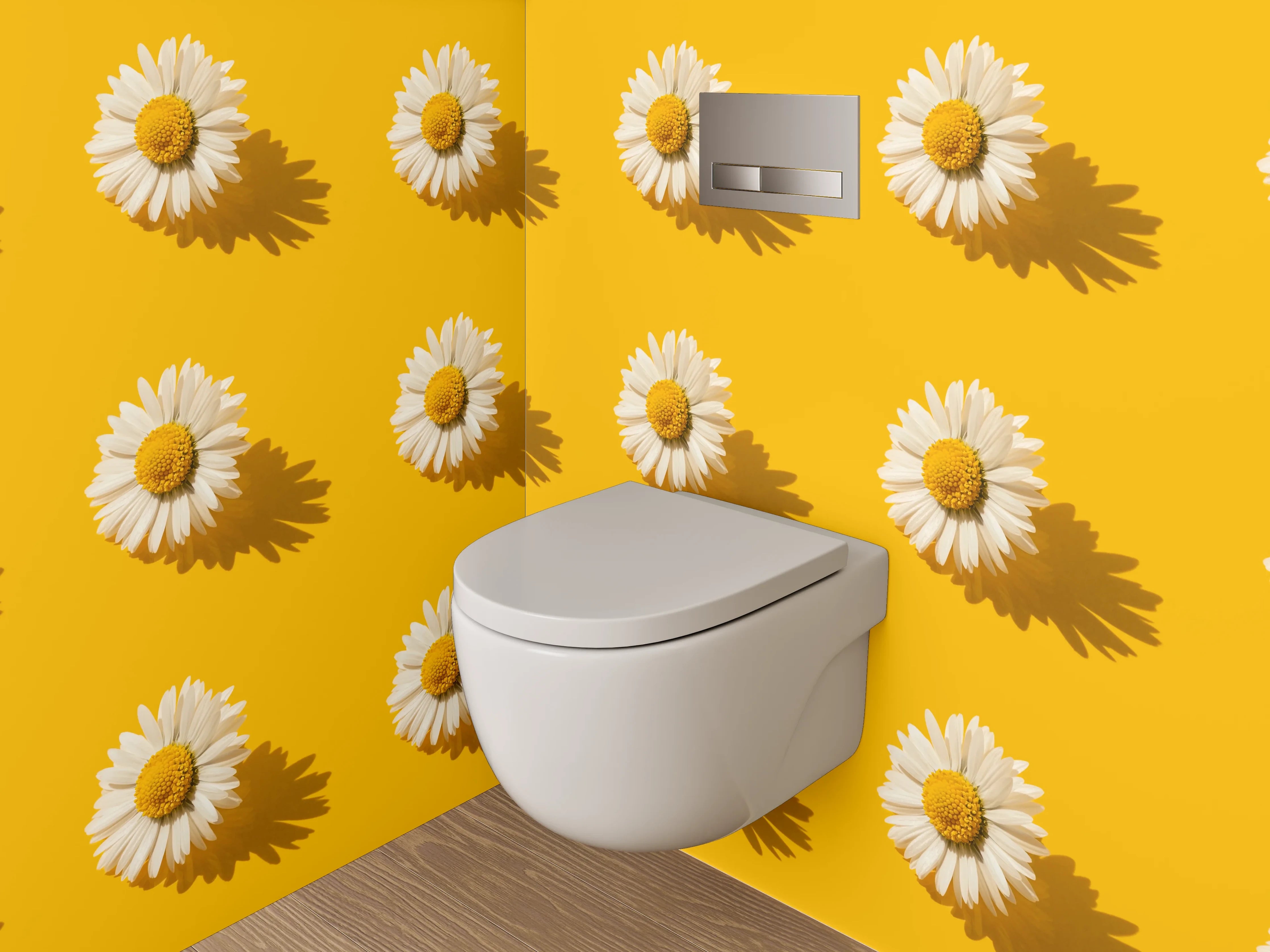 WC-Rückwand - Gänseblümchen Muster Gelb Blumen Trend