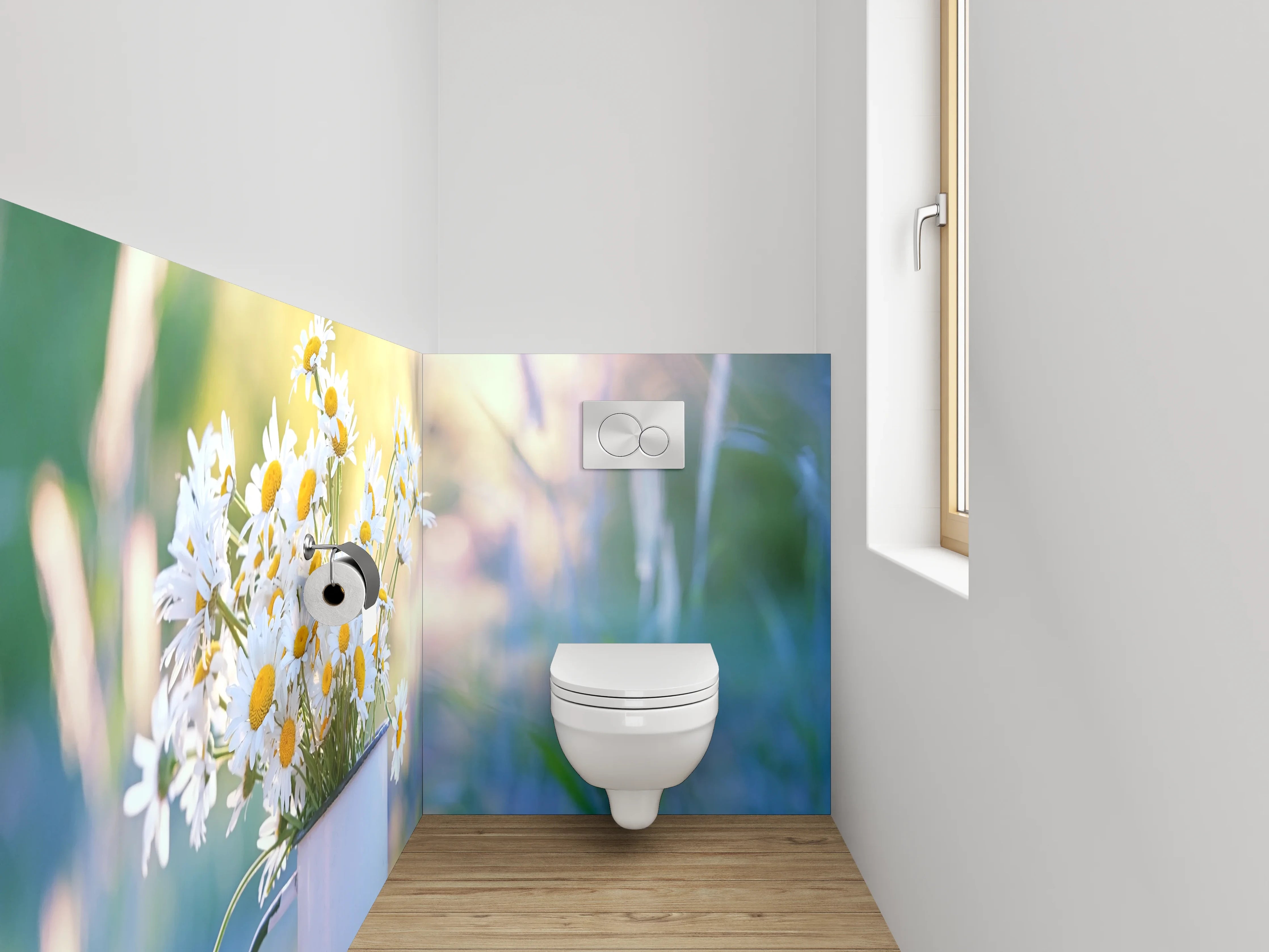 WC-Rückwand - Gänseblümchen im Sonnenlicht – Blumen Tasse
