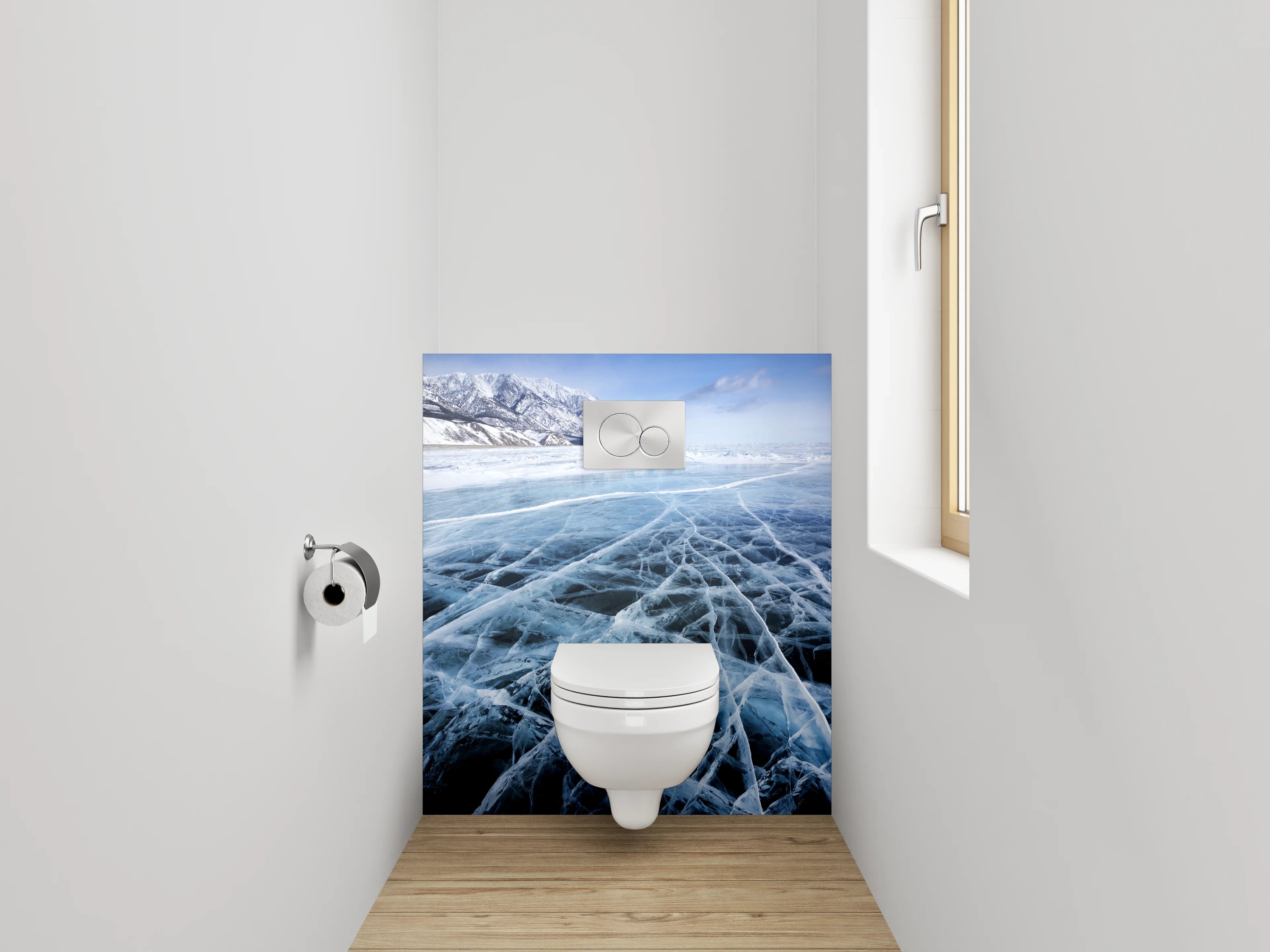 WC-Rückwand - Gefrorener See mit Eistrukturen