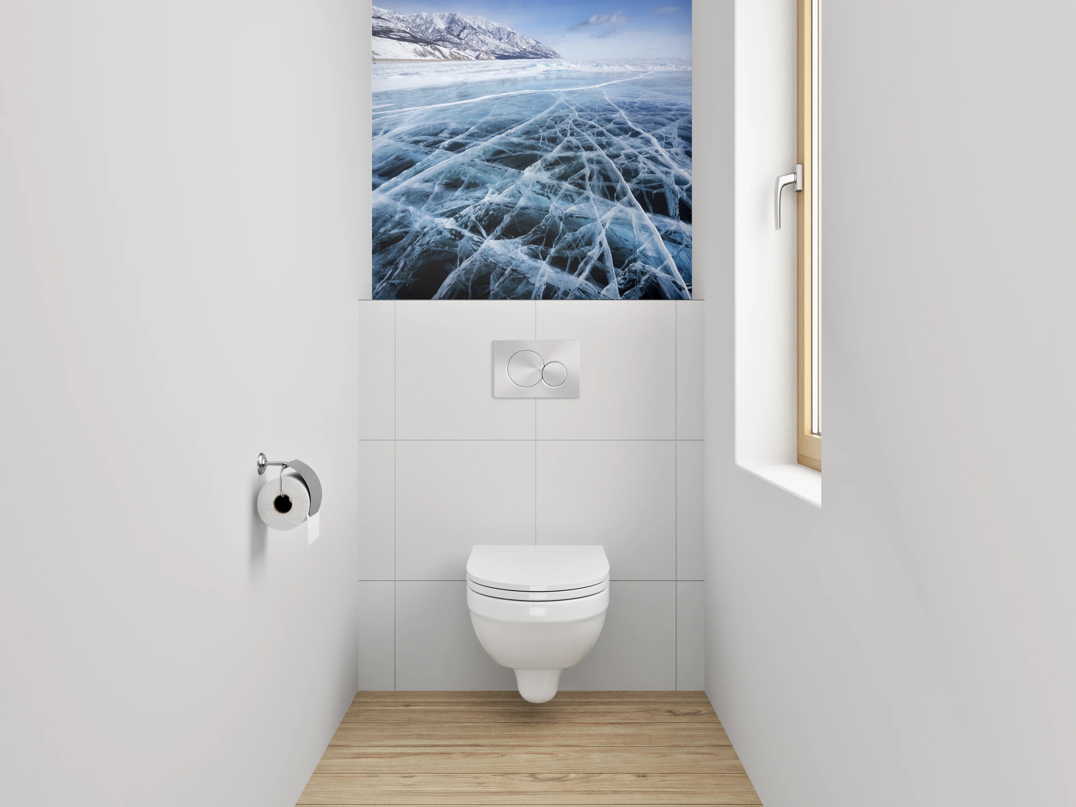 WC-Rückwand - Gefrorener See mit Eistrukturen