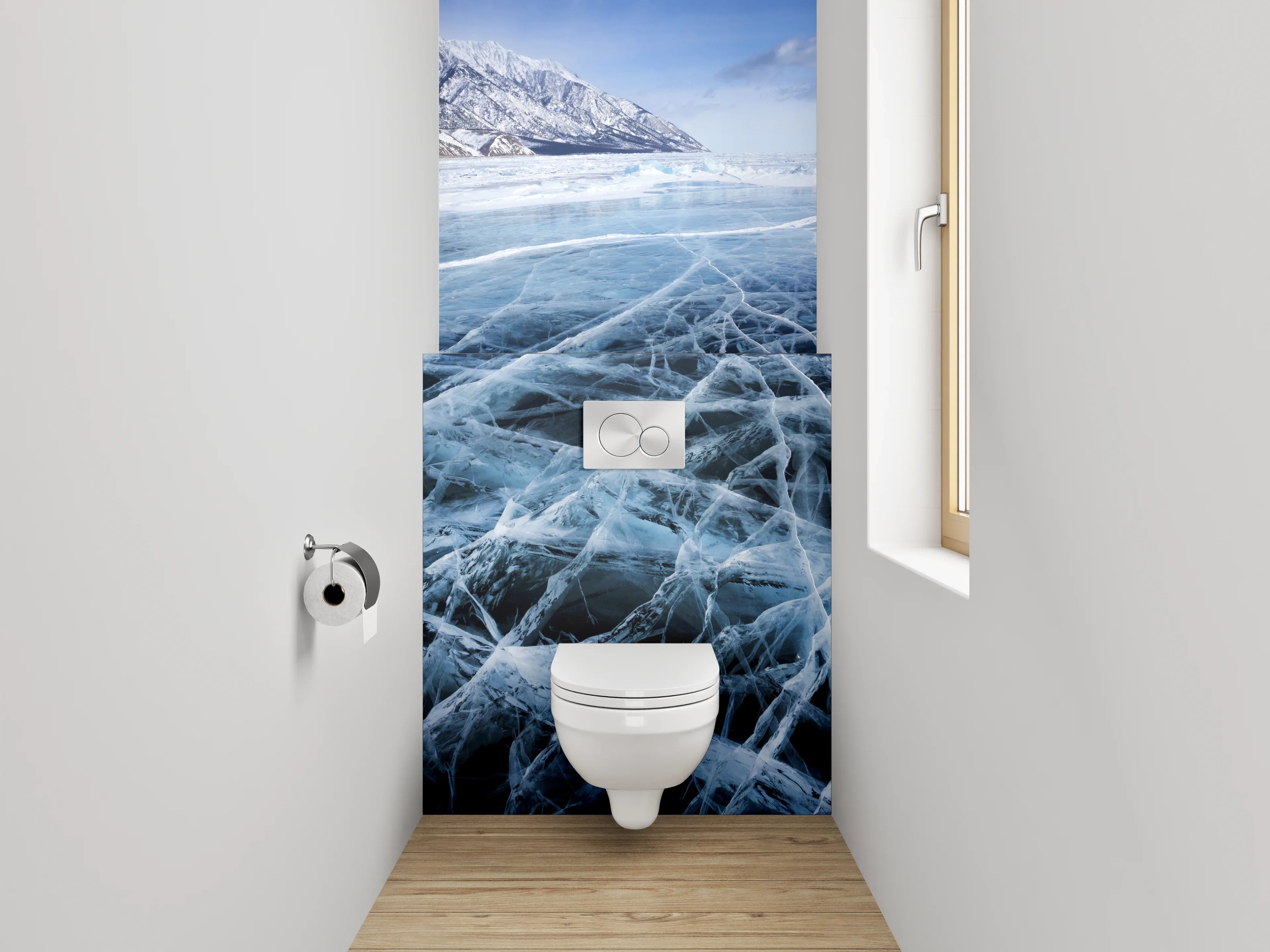 WC-Rückwand - Gefrorener See mit Eistrukturen