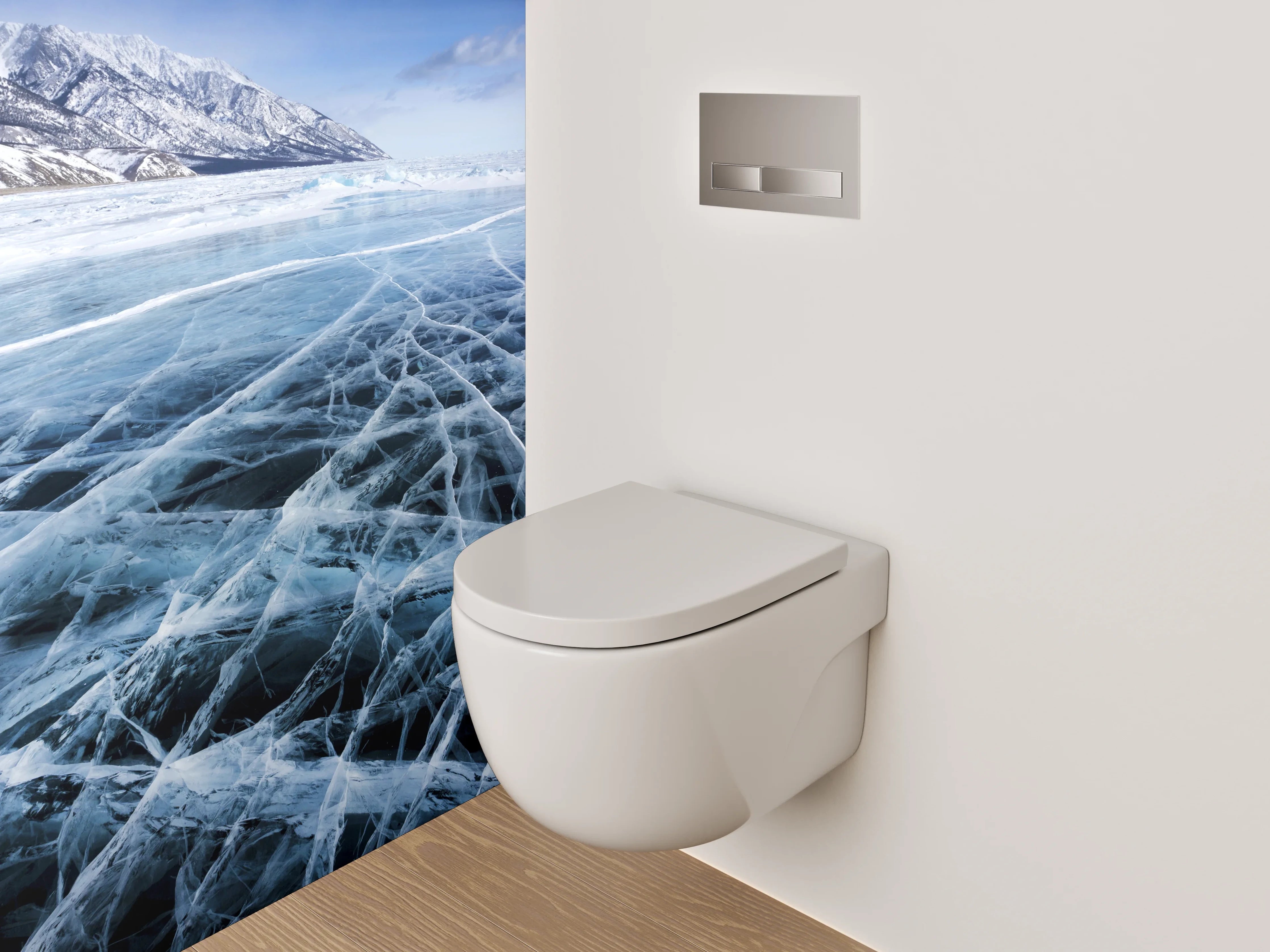 WC-Rückwand - Gefrorener See mit Eistrukturen