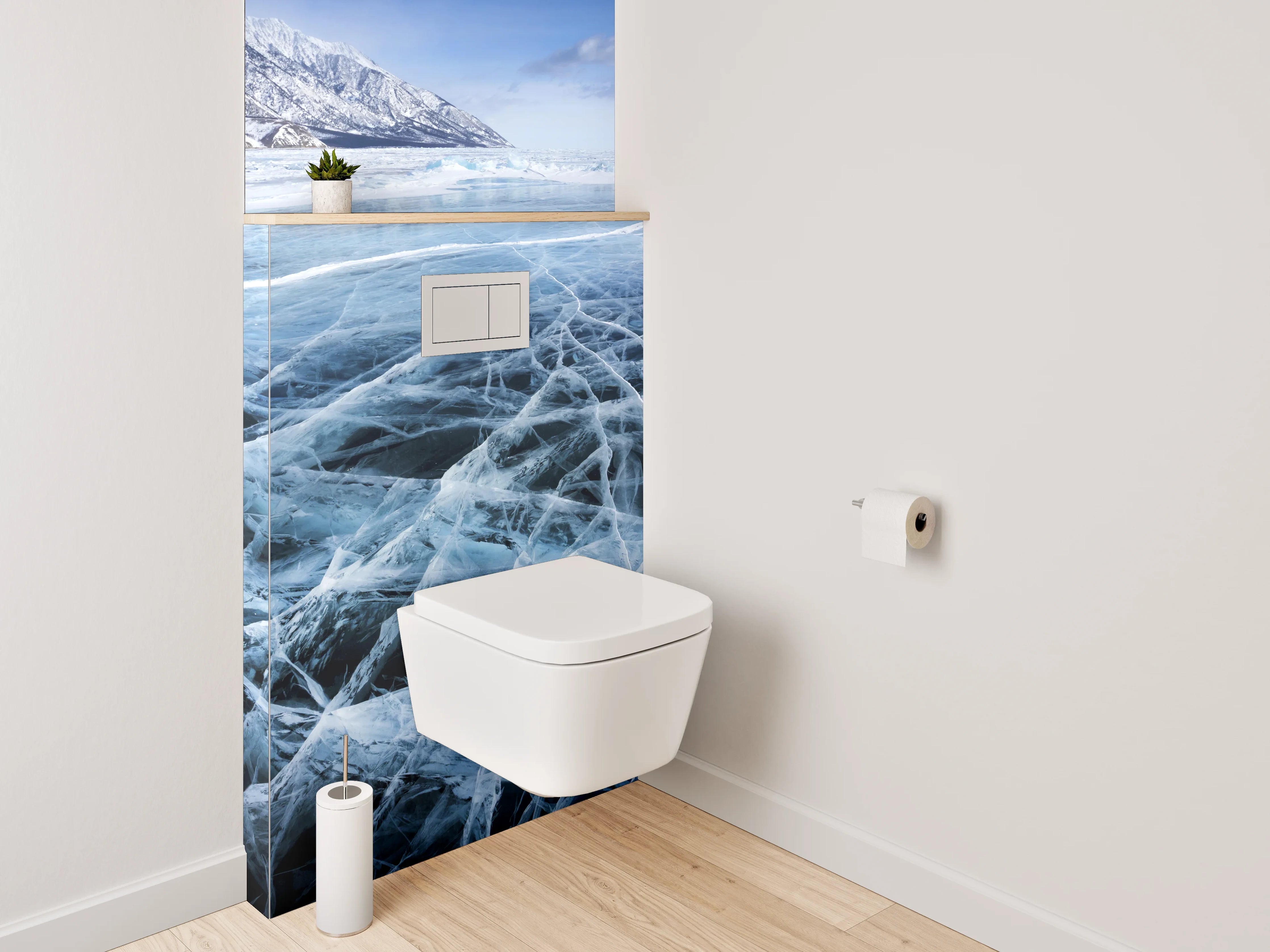 WC-Rückwand - Gefrorener See mit Eistrukturen
