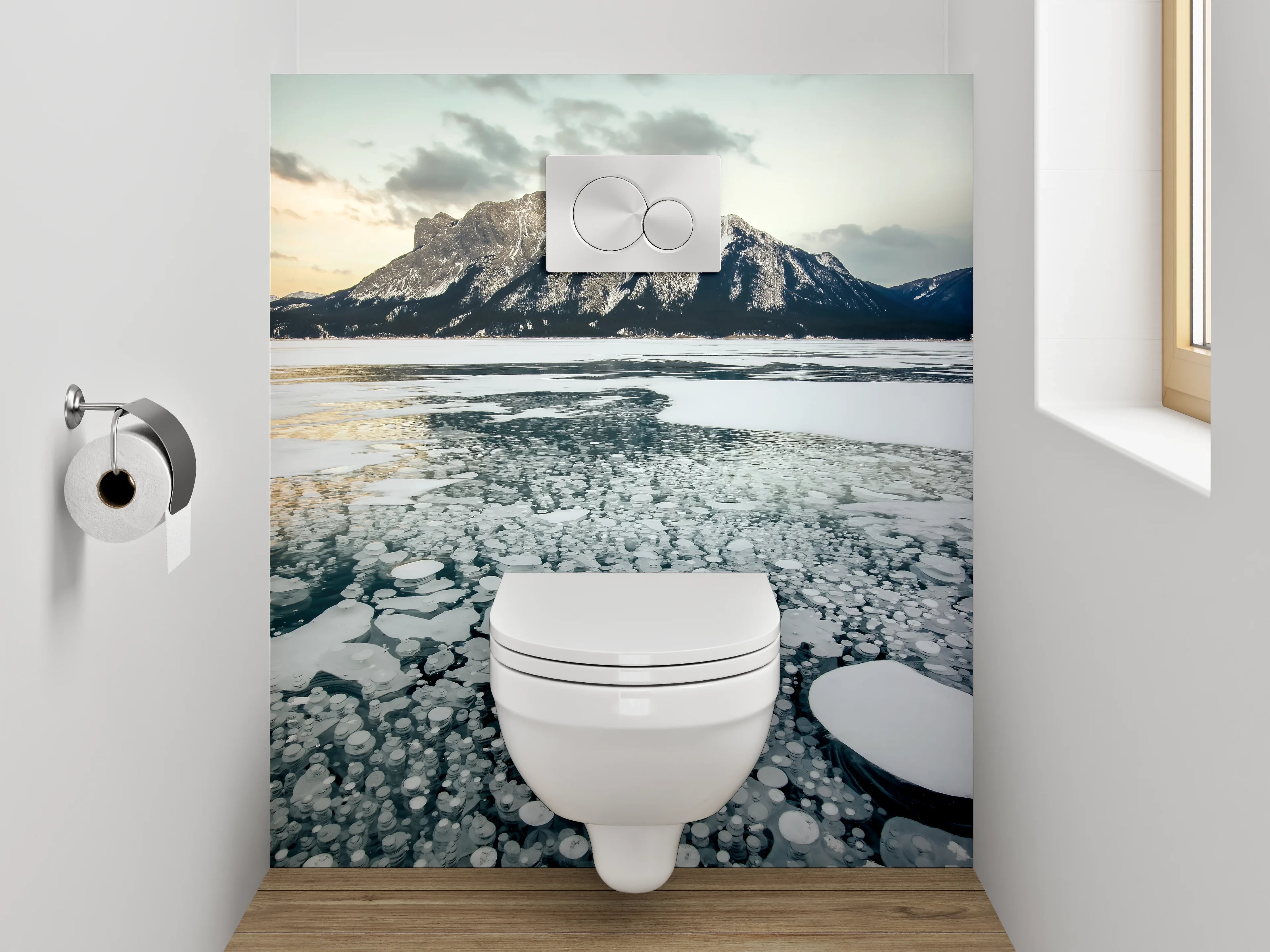 WC-Rückwand - Gefrorener See mit majestätischem Berg