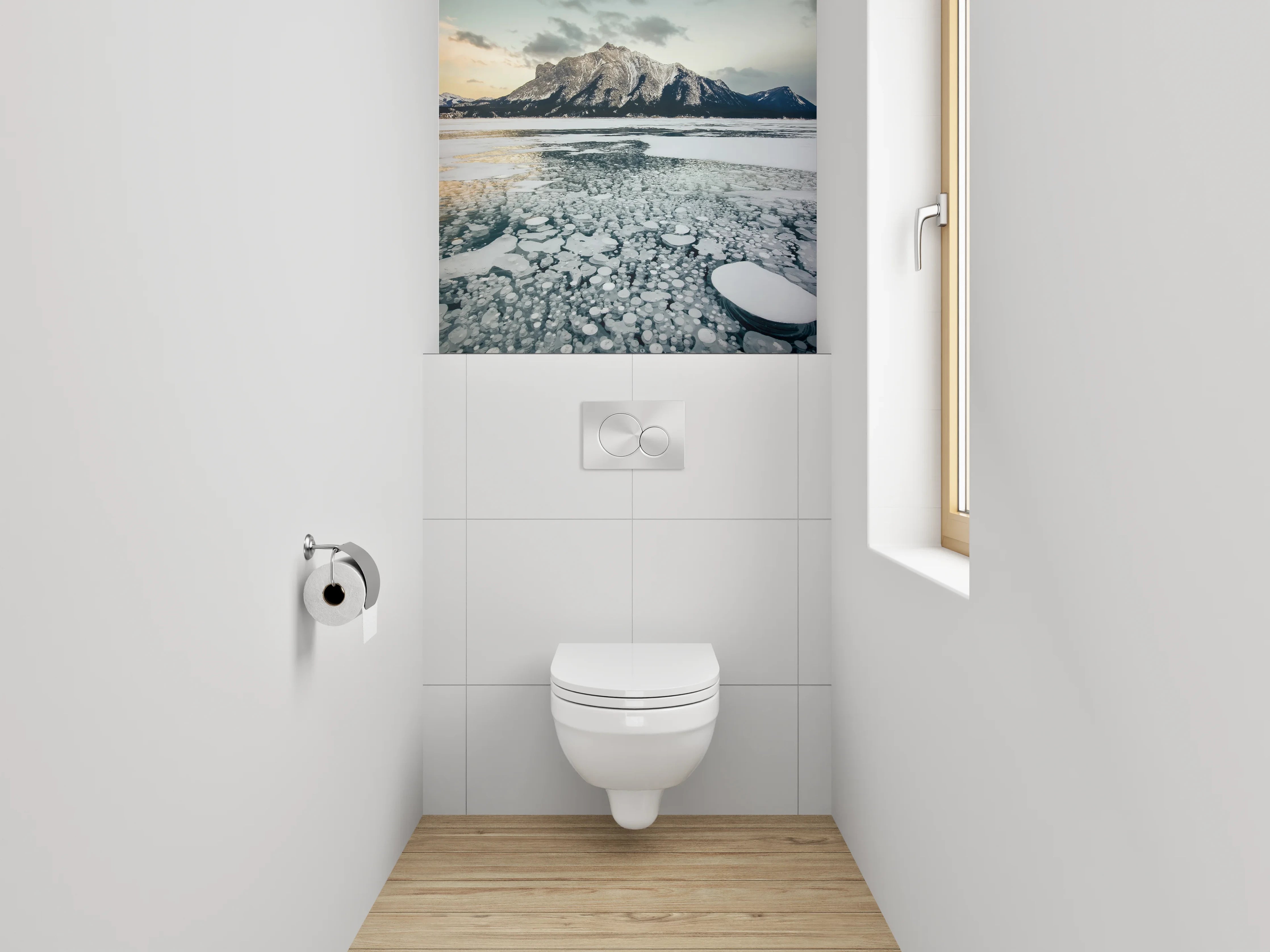 WC-Rückwand - Gefrorener See mit majestätischem Berg