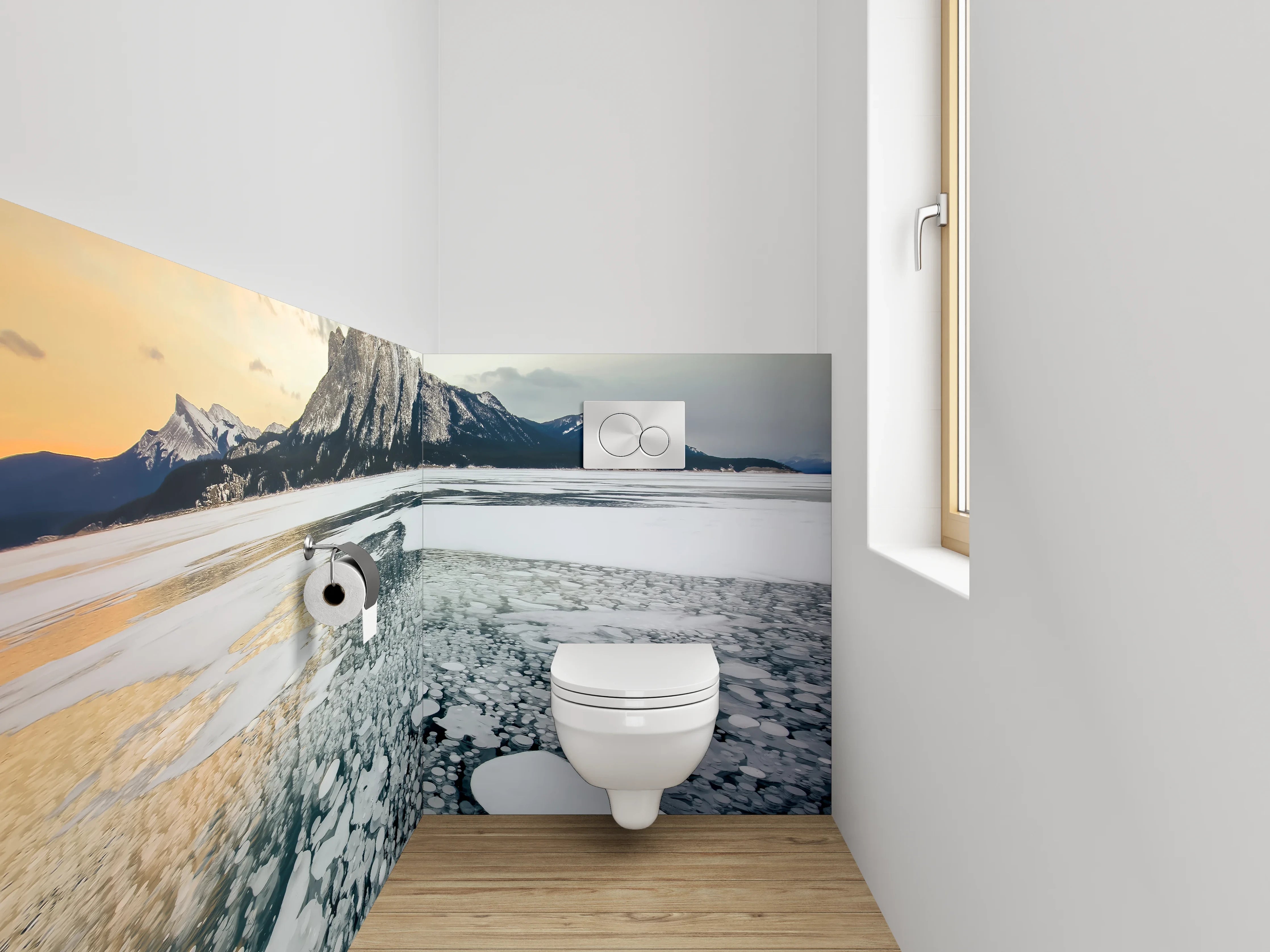 WC-Rückwand - Gefrorener See mit majestätischem Berg