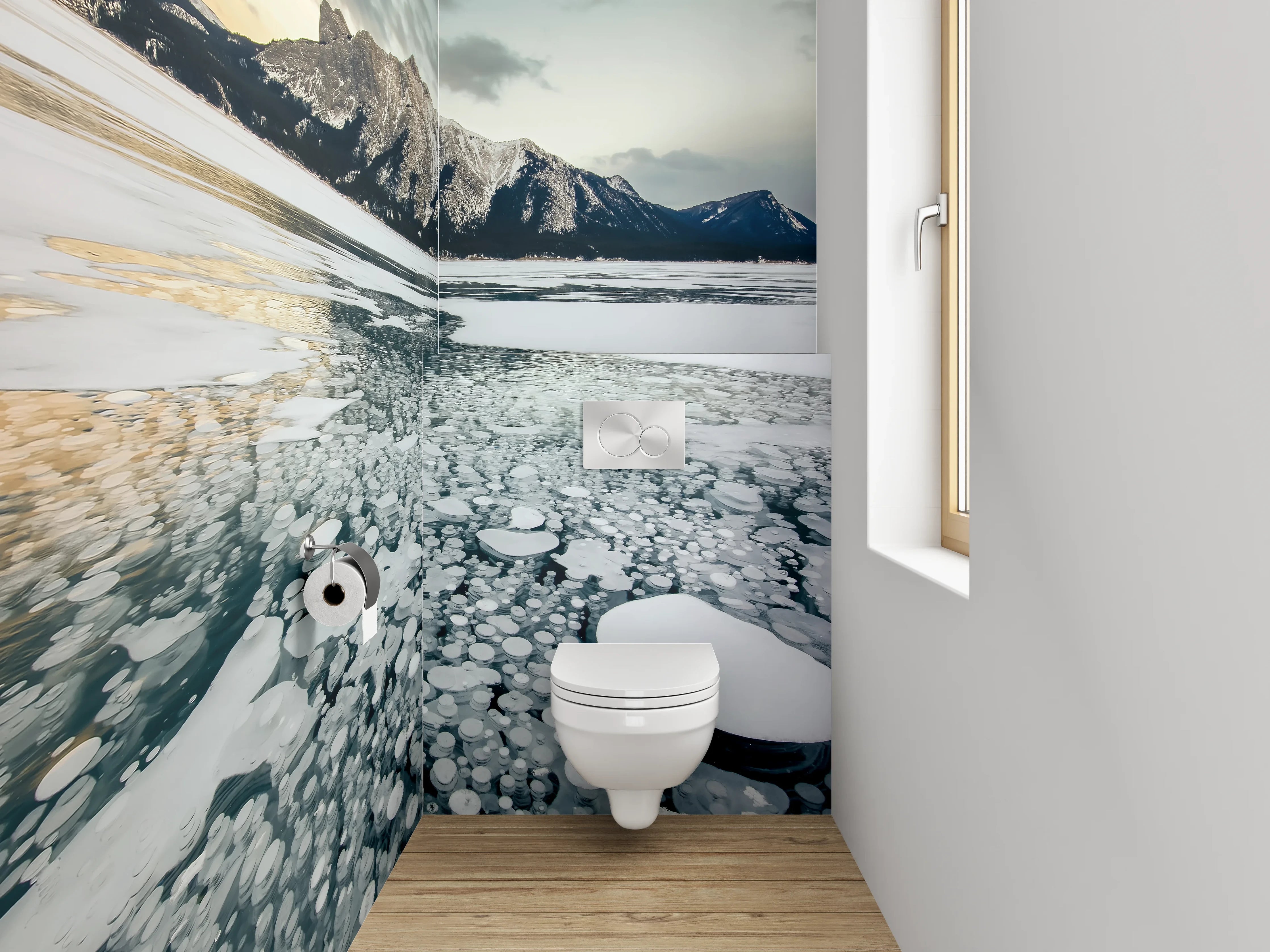 WC-Rückwand - Gefrorener See mit majestätischem Berg