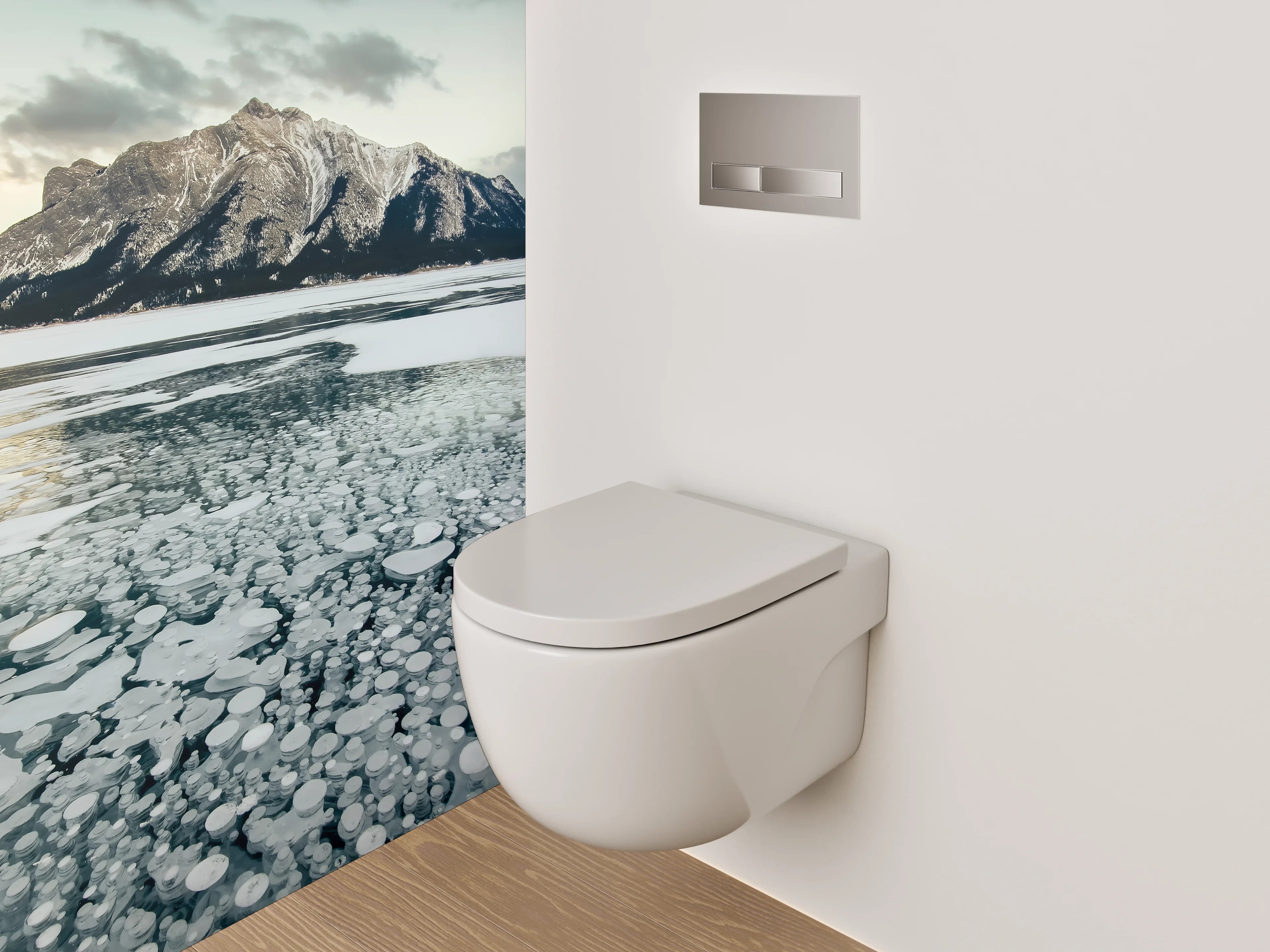 WC-Rückwand - Gefrorener See mit majestätischem Berg