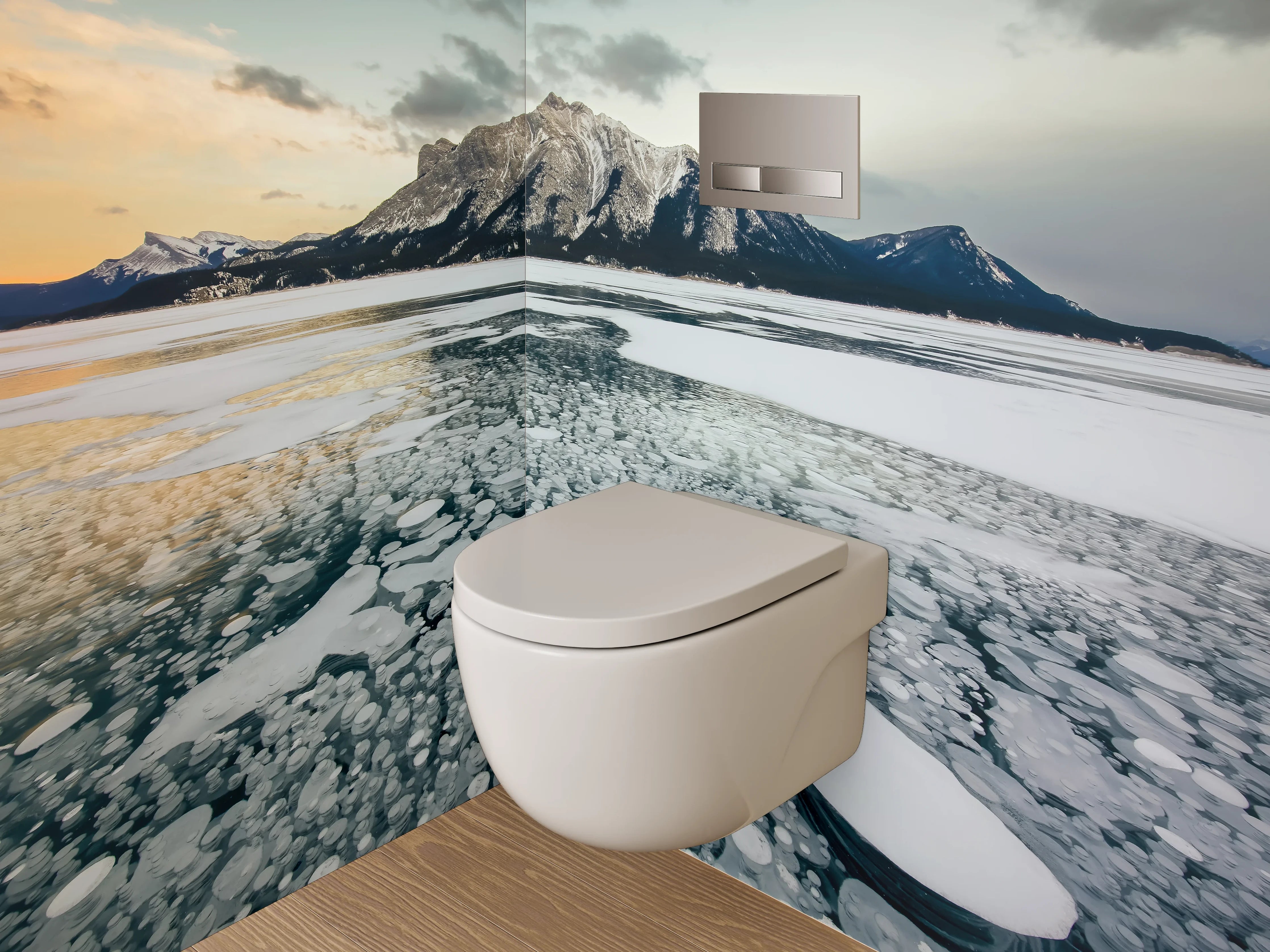 WC-Rückwand - Gefrorener See mit majestätischem Berg
