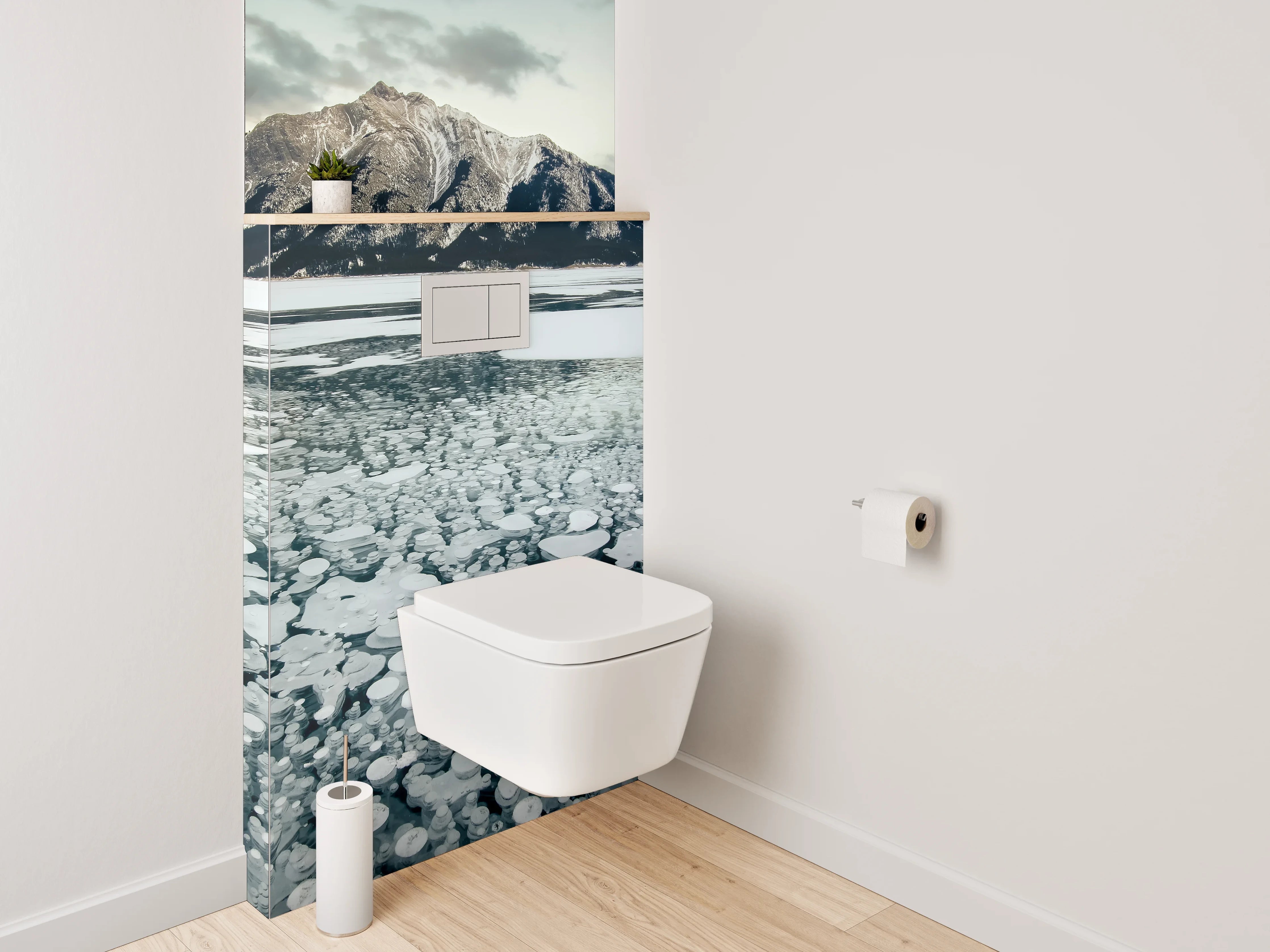 WC-Rückwand - Gefrorener See mit majestätischem Berg