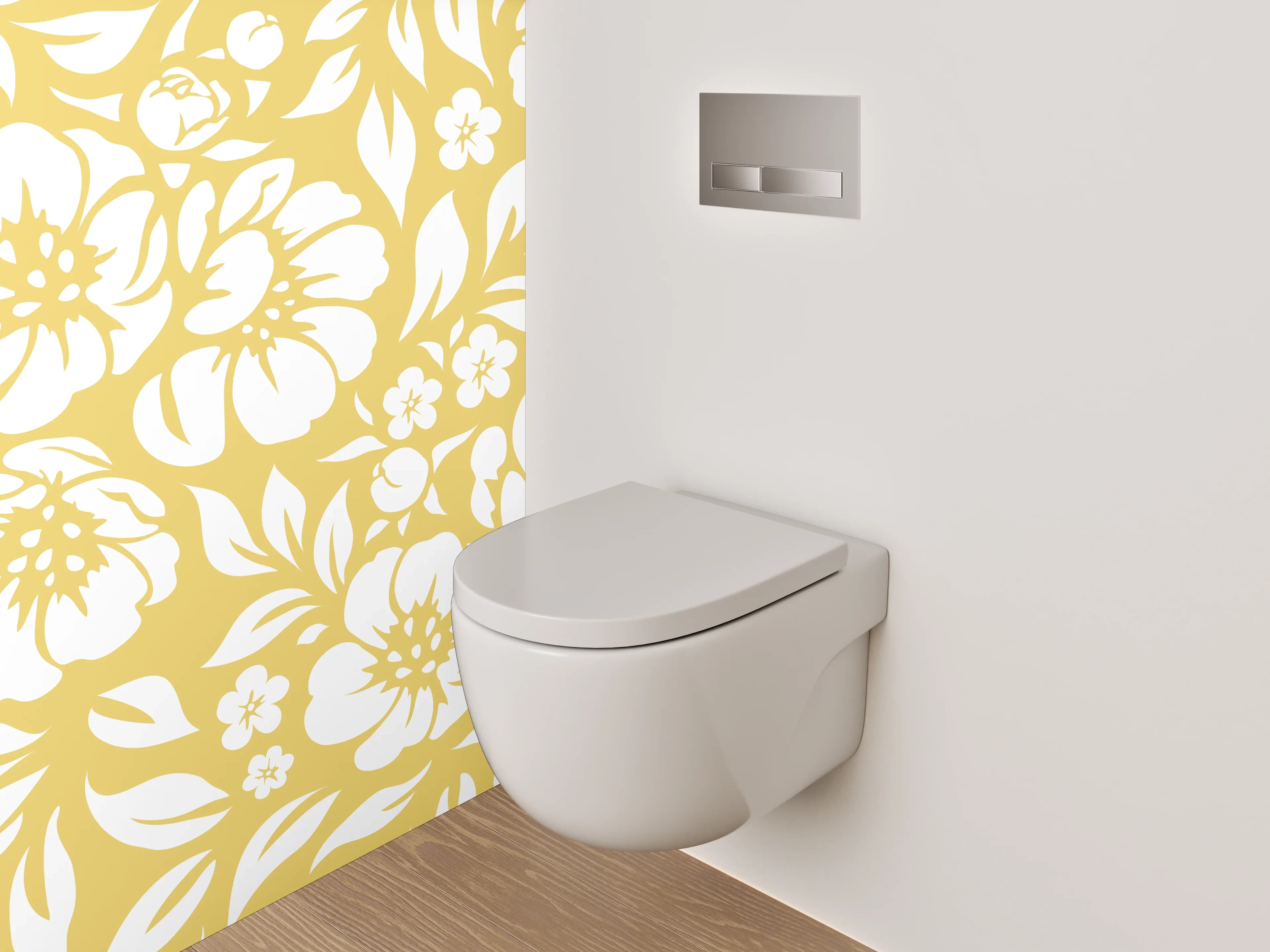 WC-Rückwand - Gelb-Graue Blütenpracht auf Weiß