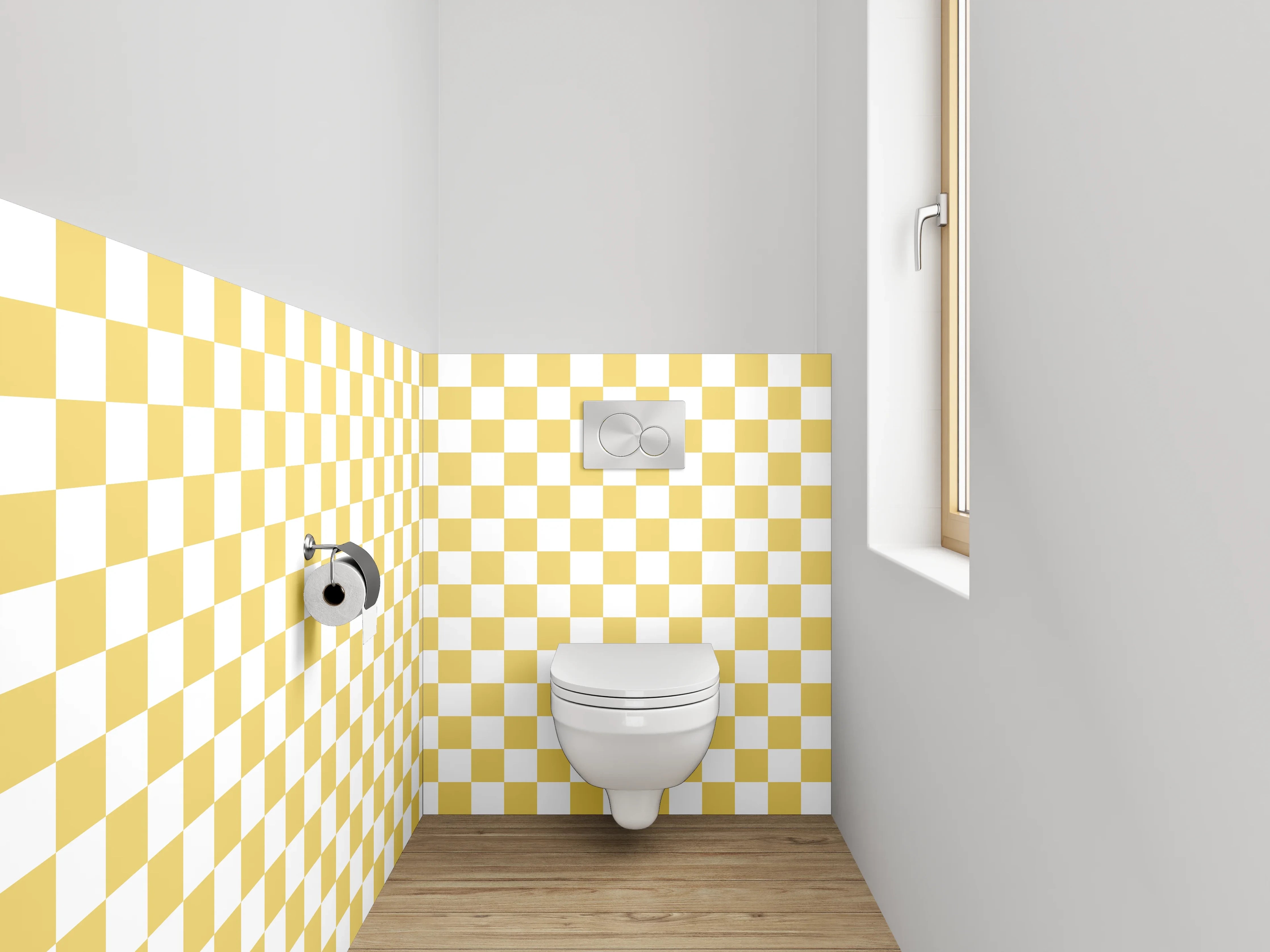 WC-Rückwand - Gelb-weißes Karomuster Modern
