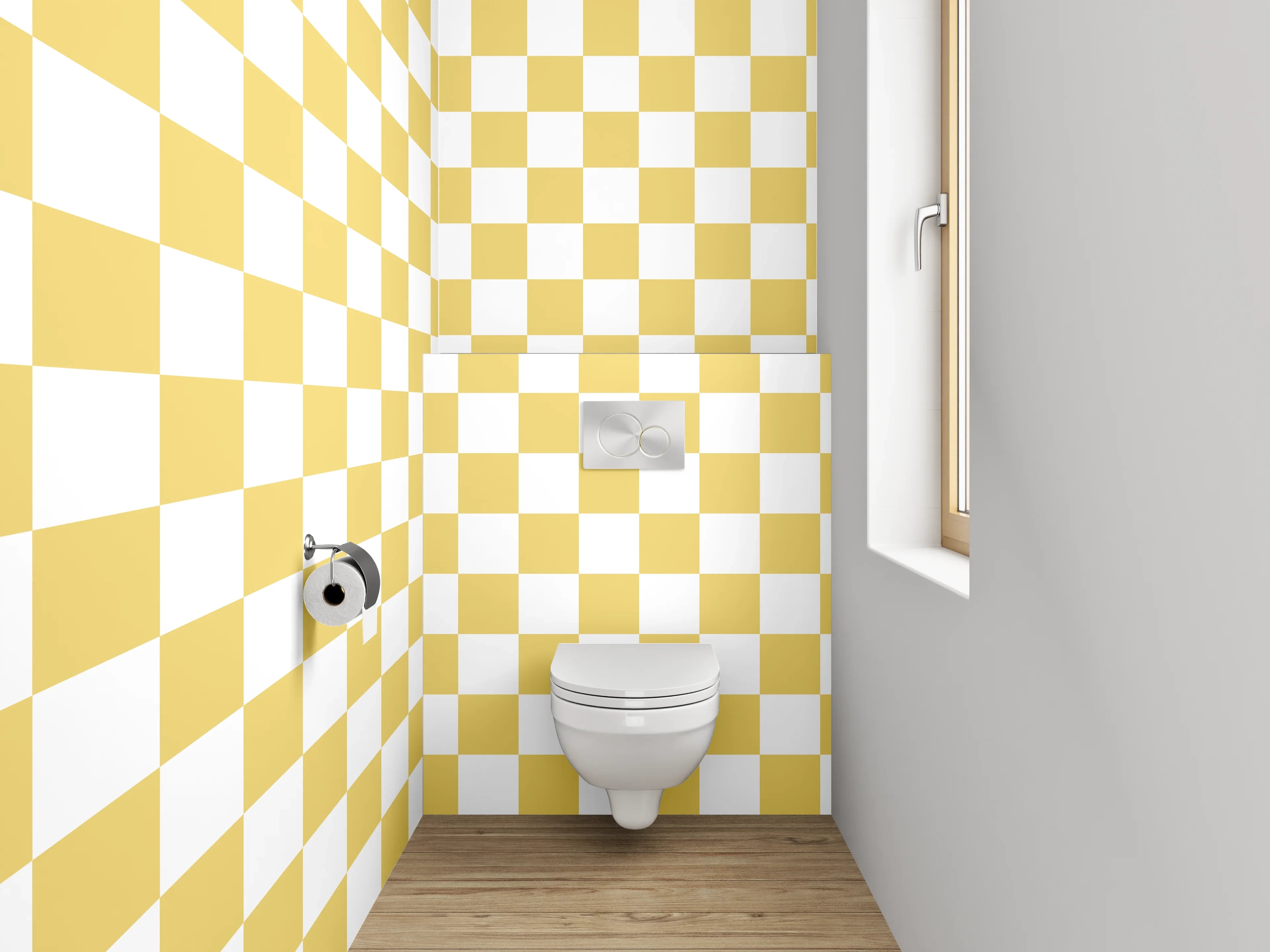 WC-Rückwand - Gelb-weißes Karomuster Modern
