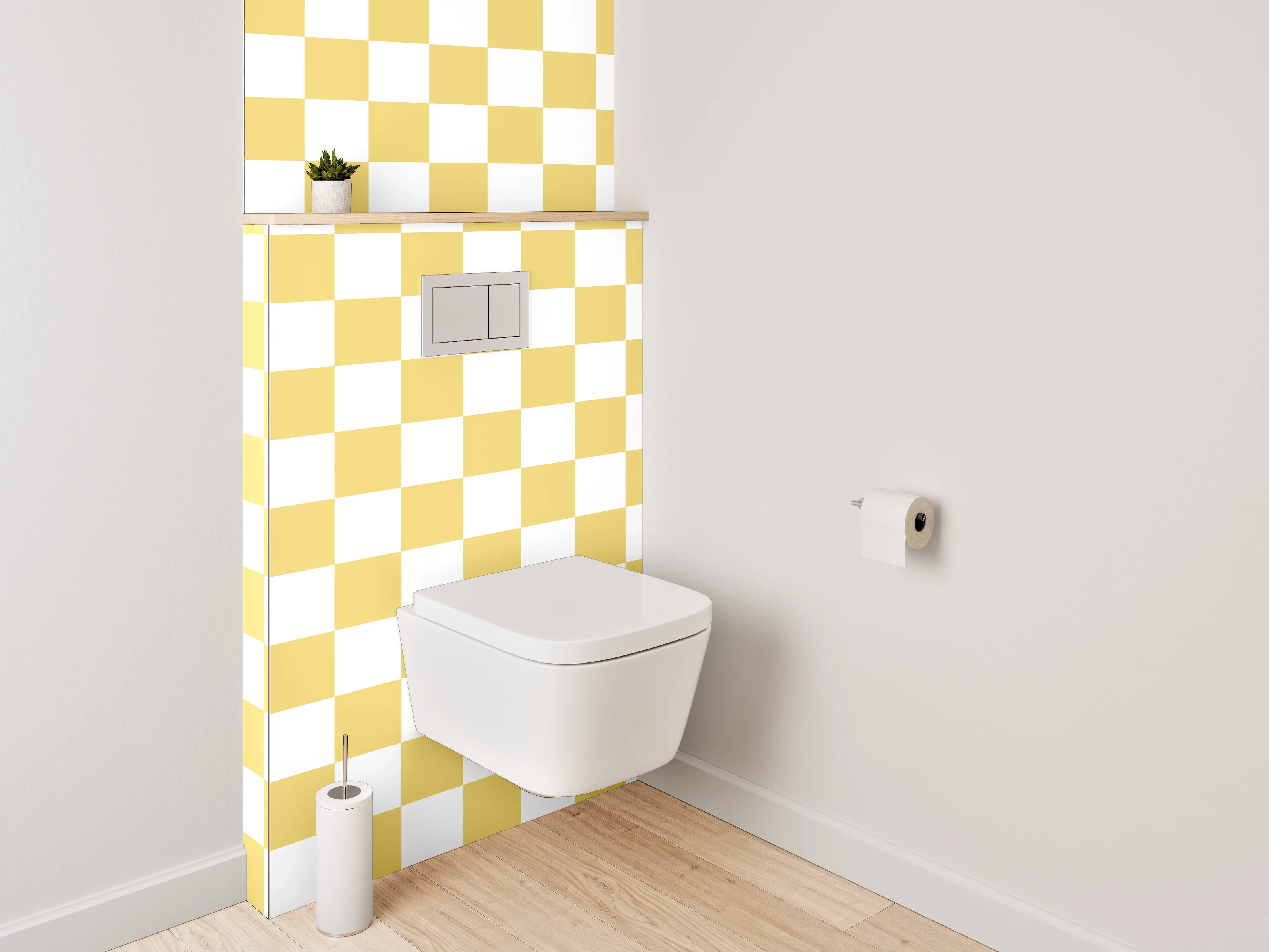 WC-Rückwand - Gelb-weißes Karomuster Modern