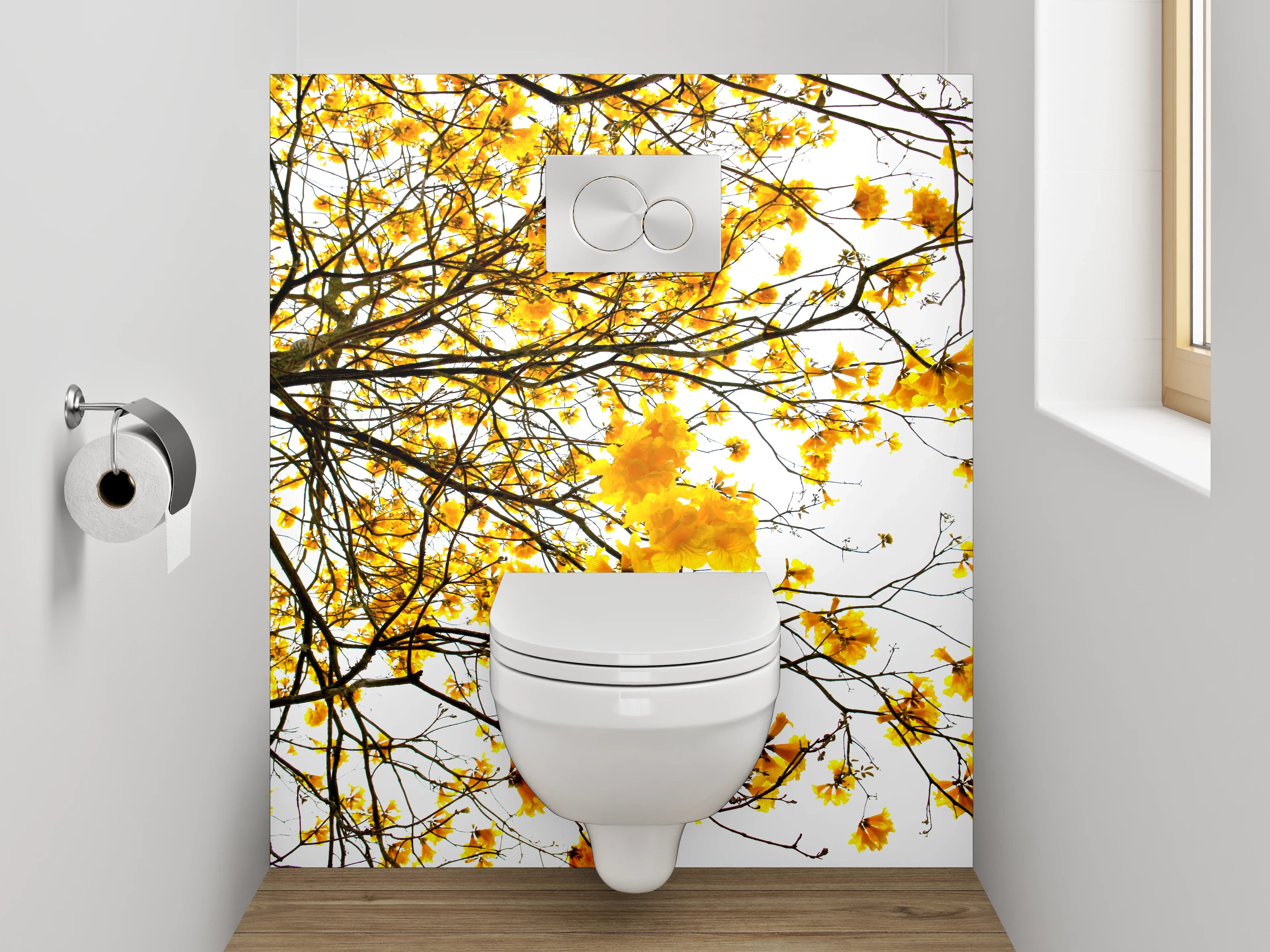 WC-Rückwand - Gelbe Blütenbaum-Kunst für Badezimmer