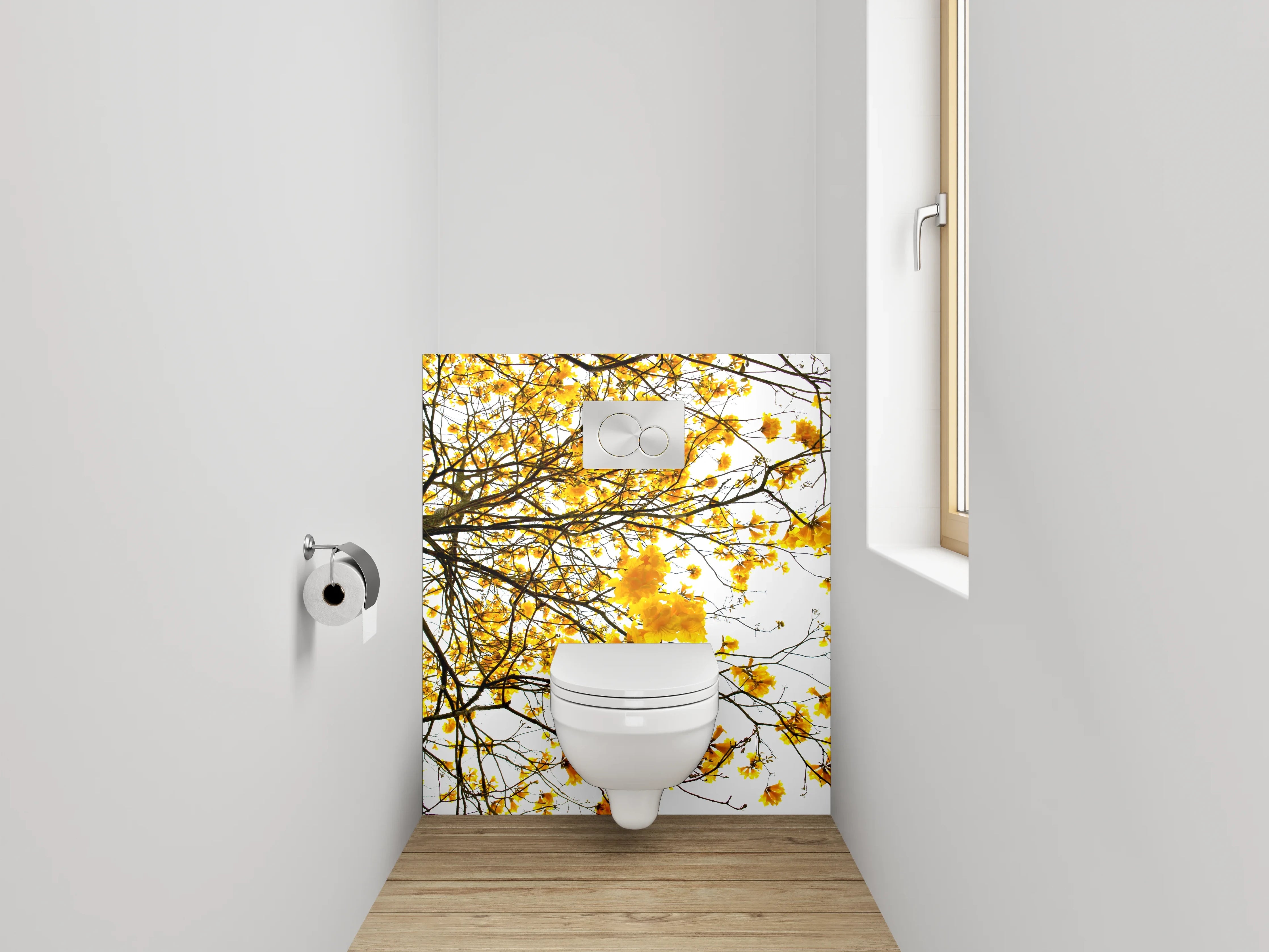 WC-Rückwand - Gelbe Blütenbaum-Kunst für Badezimmer