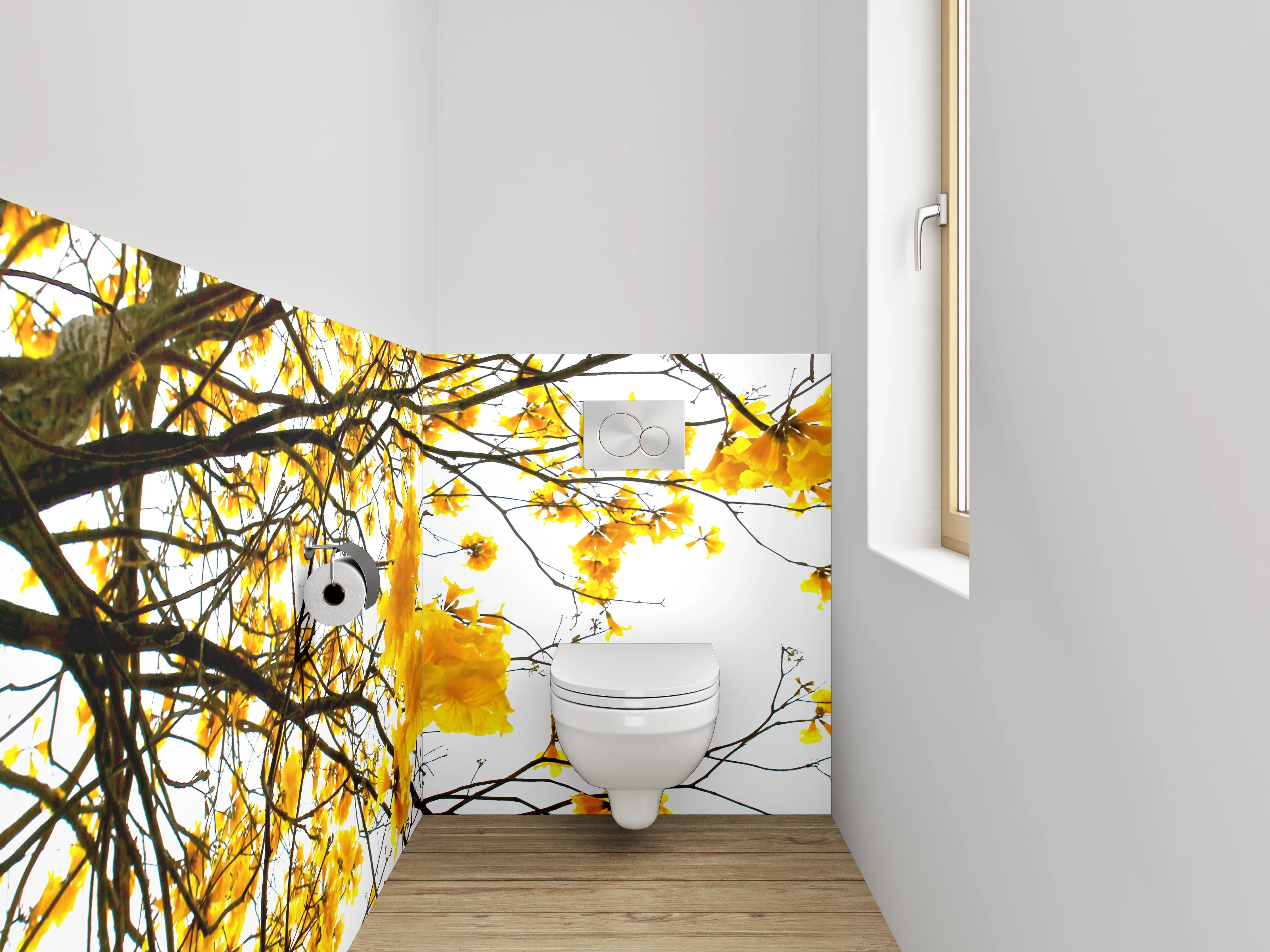 WC-Rückwand - Gelbe Blütenbaum-Kunst für Badezimmer