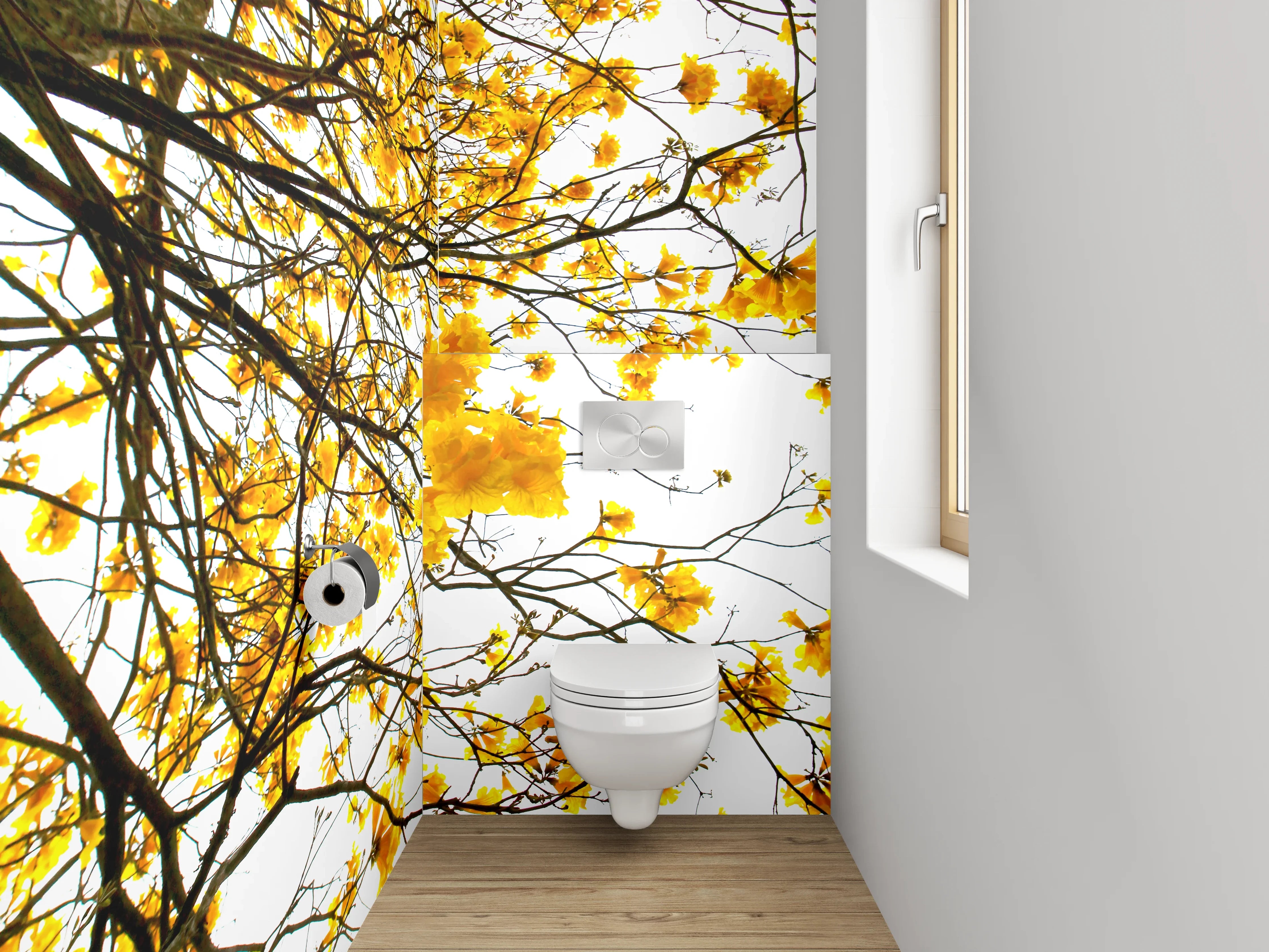 WC-Rückwand - Gelbe Blütenbaum-Kunst für Badezimmer