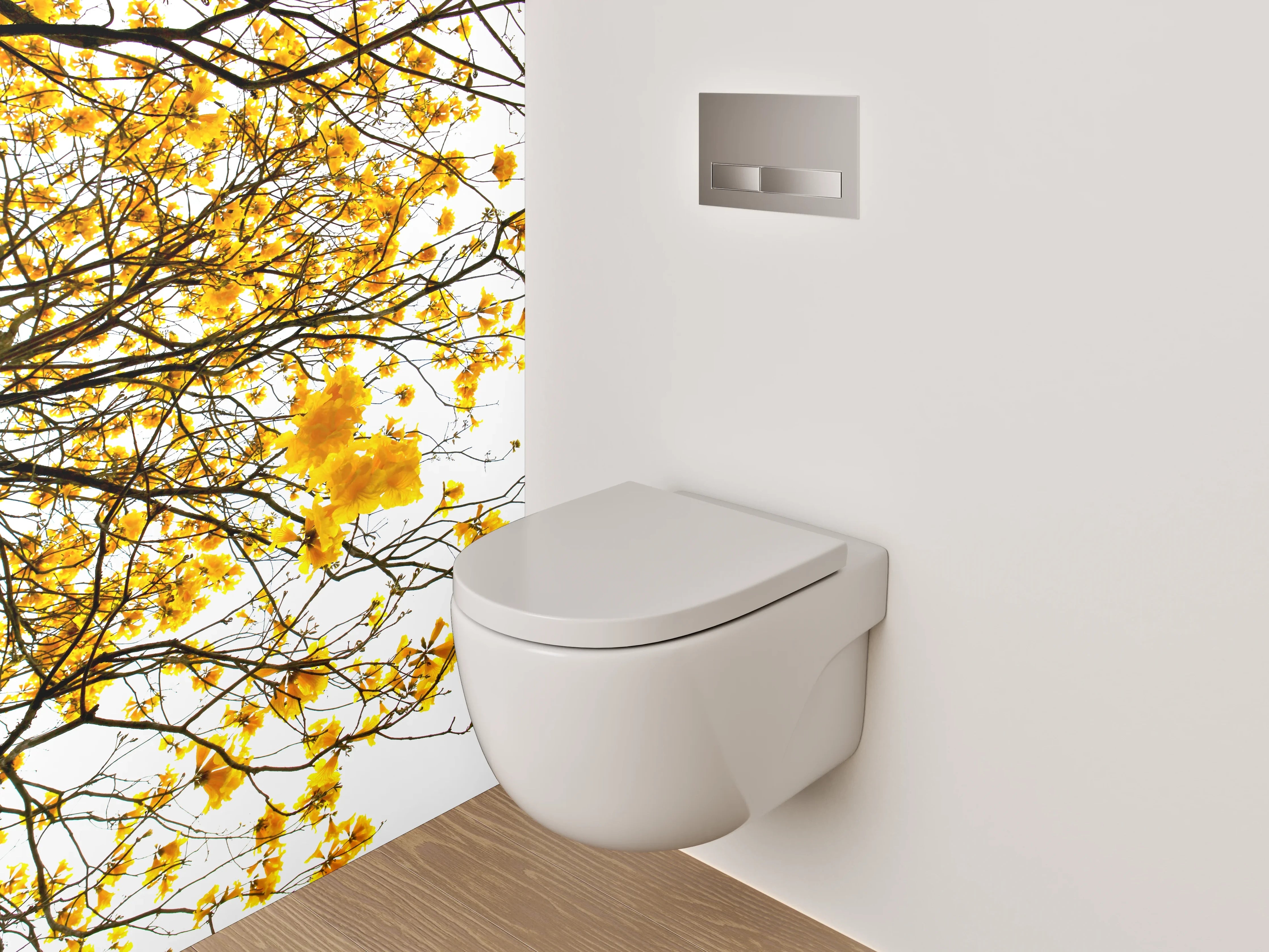 WC-Rückwand - Gelbe Blütenbaum-Kunst für Badezimmer