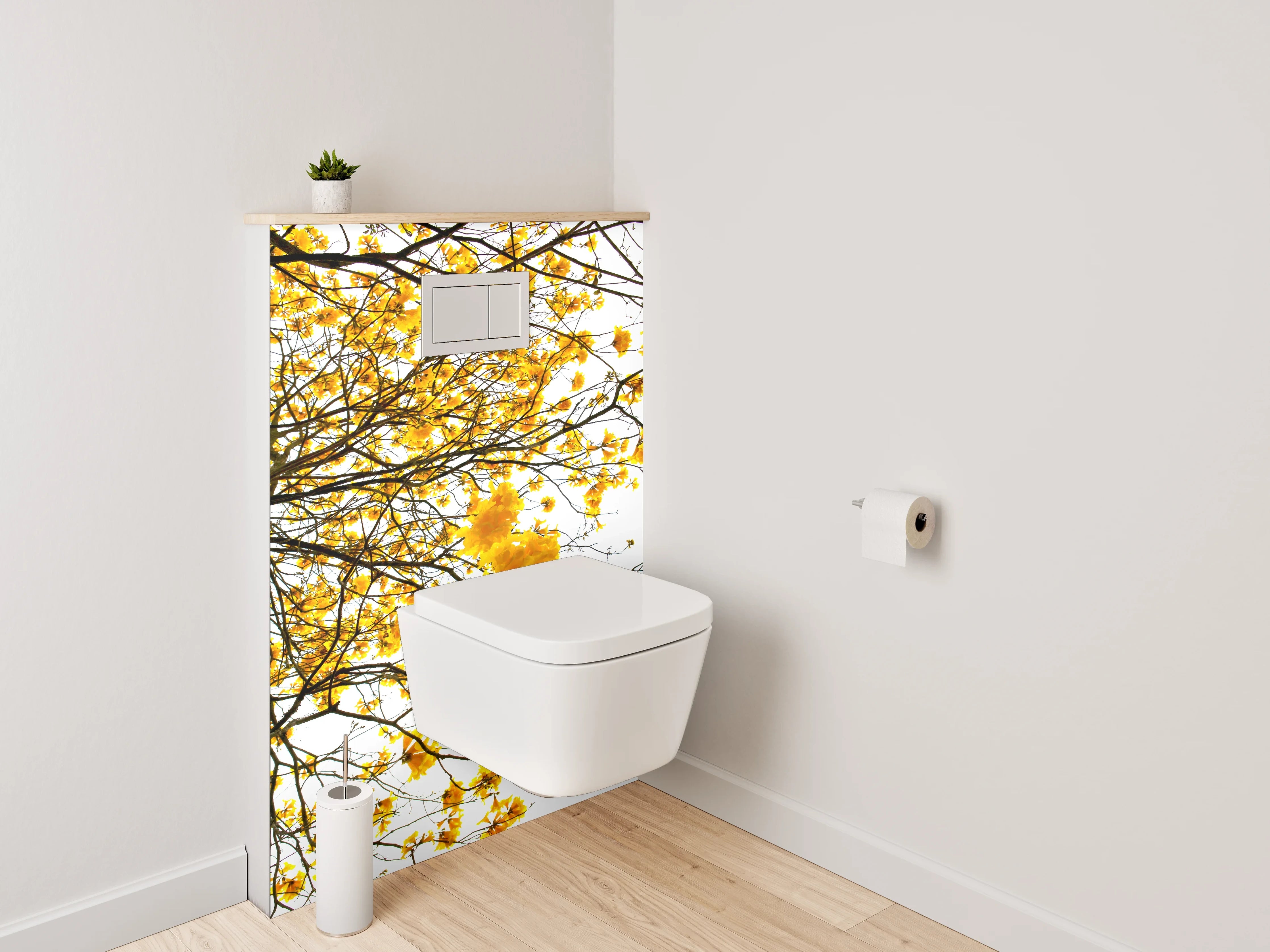 WC-Rückwand - Gelbe Blütenbaum-Kunst für Badezimmer