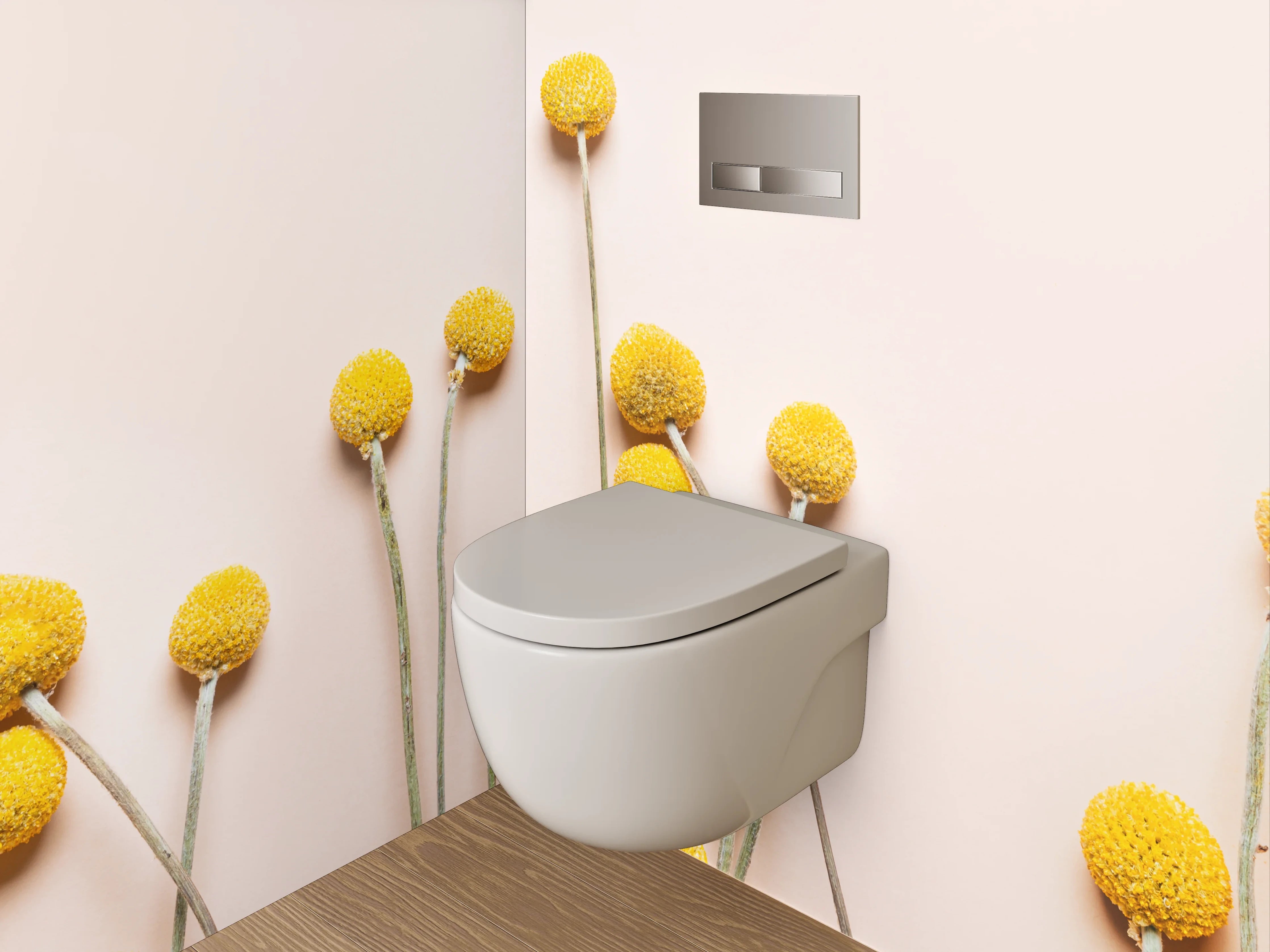 WC-Rückwand - Gelbe Kugelblumen auf zartem Hintergrund