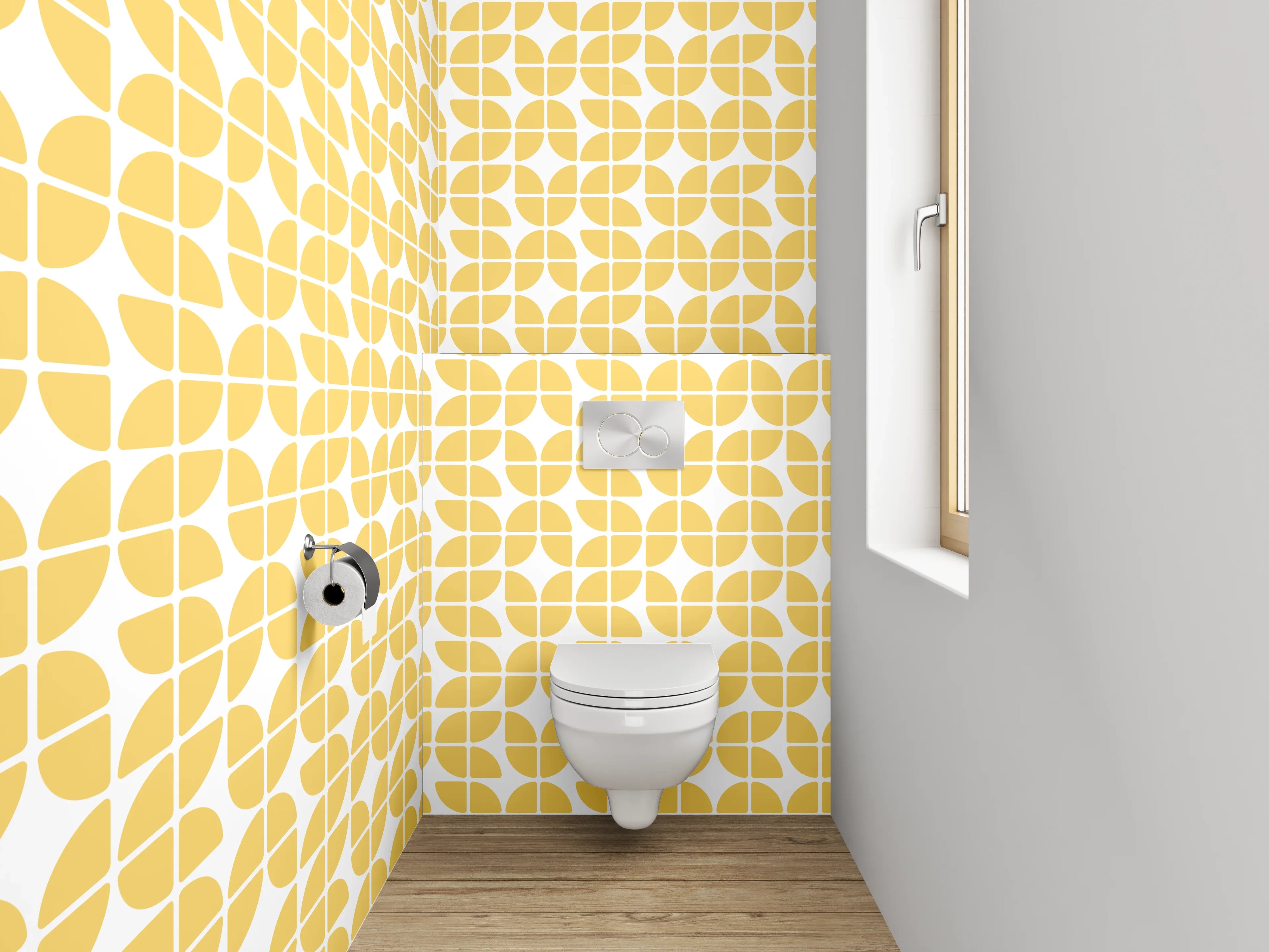 WC-Rückwand - Gelbes Retro-Pattern geometrisches Muster