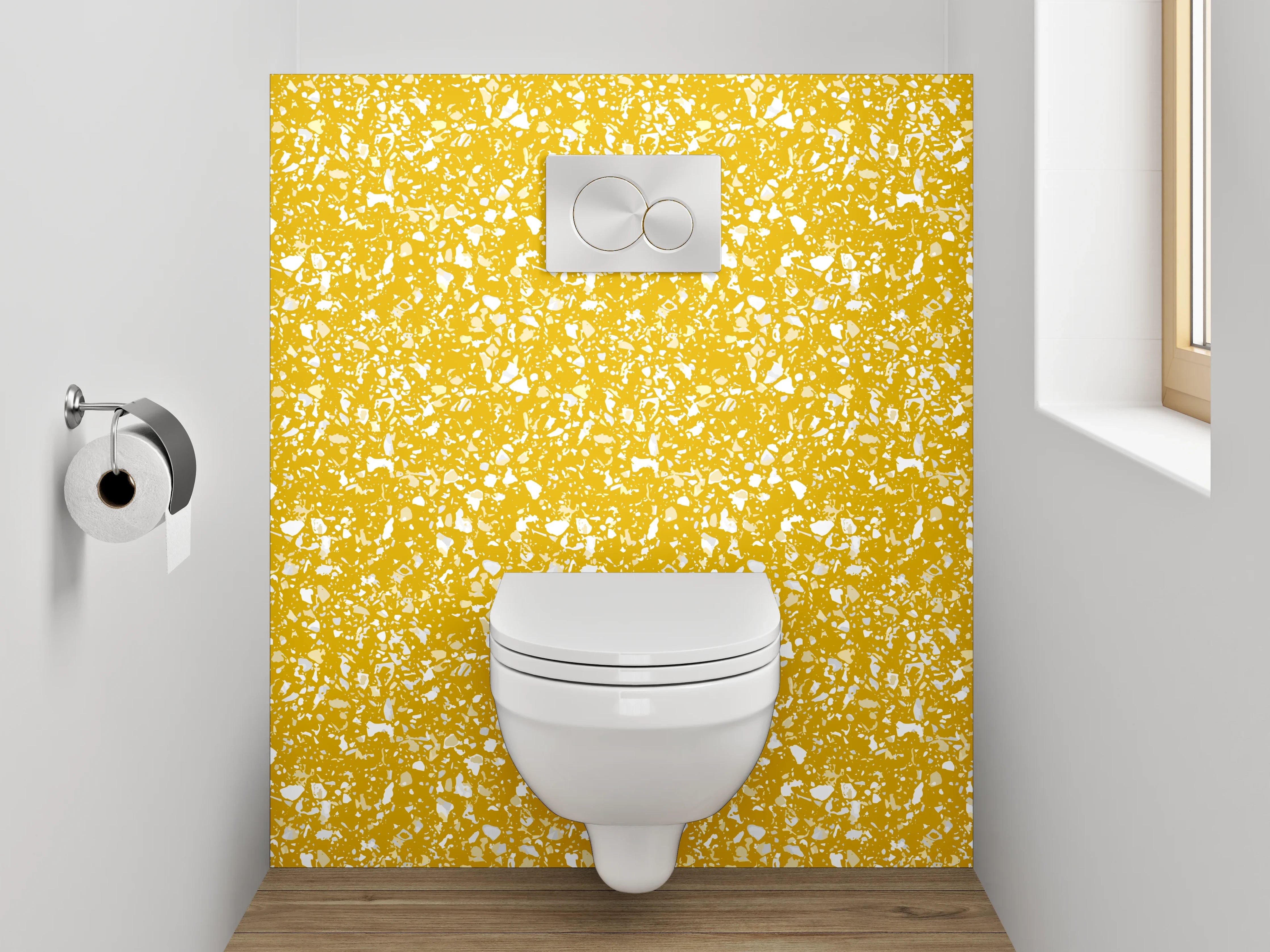 WC-Rückwand - Gelbes abstraktes Klecksmuster für Dein Bad