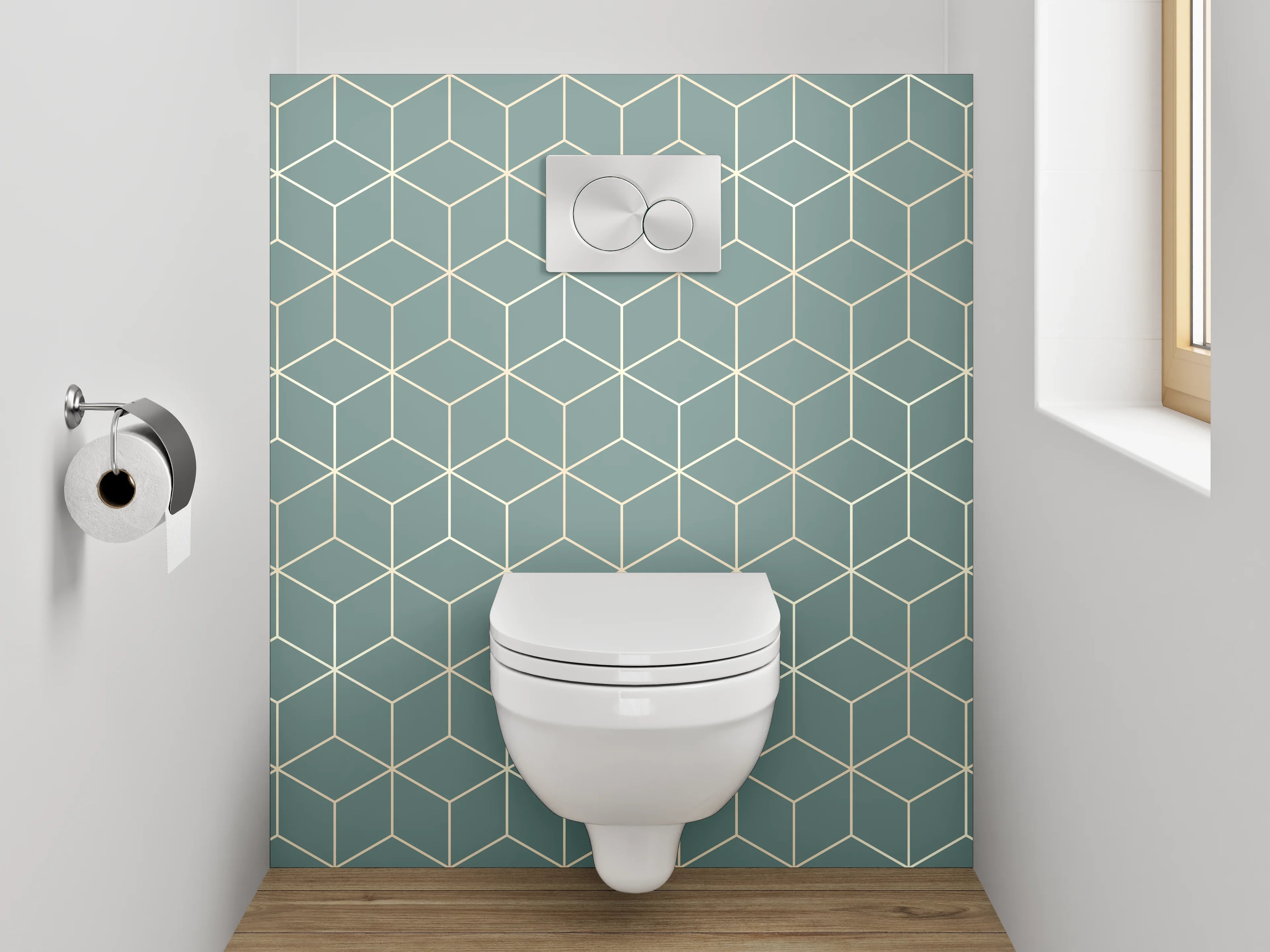 WC-Rückwand - Gemustertes Würfel-Design in Grau