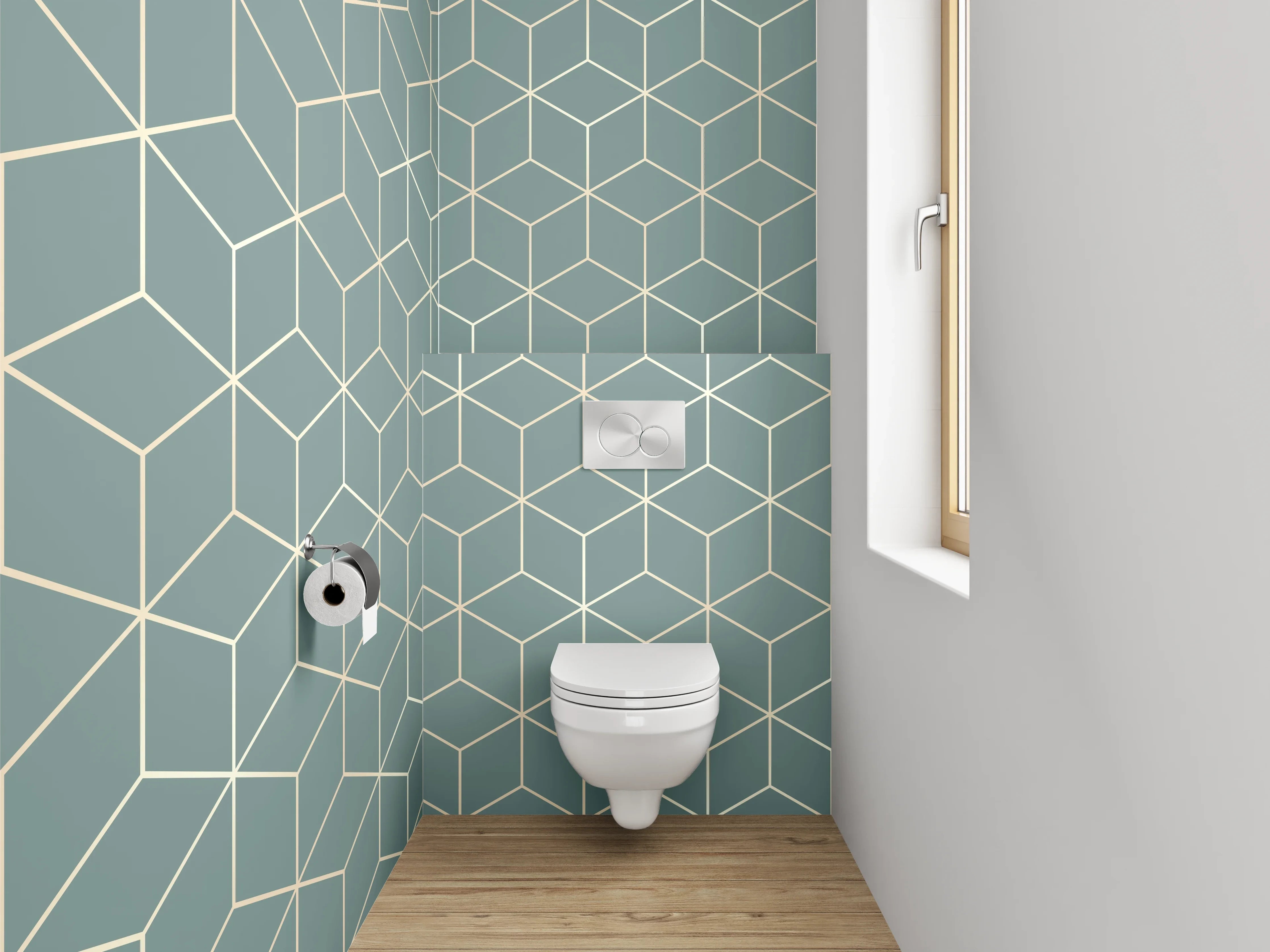 WC-Rückwand - Gemustertes Würfel-Design in Grau