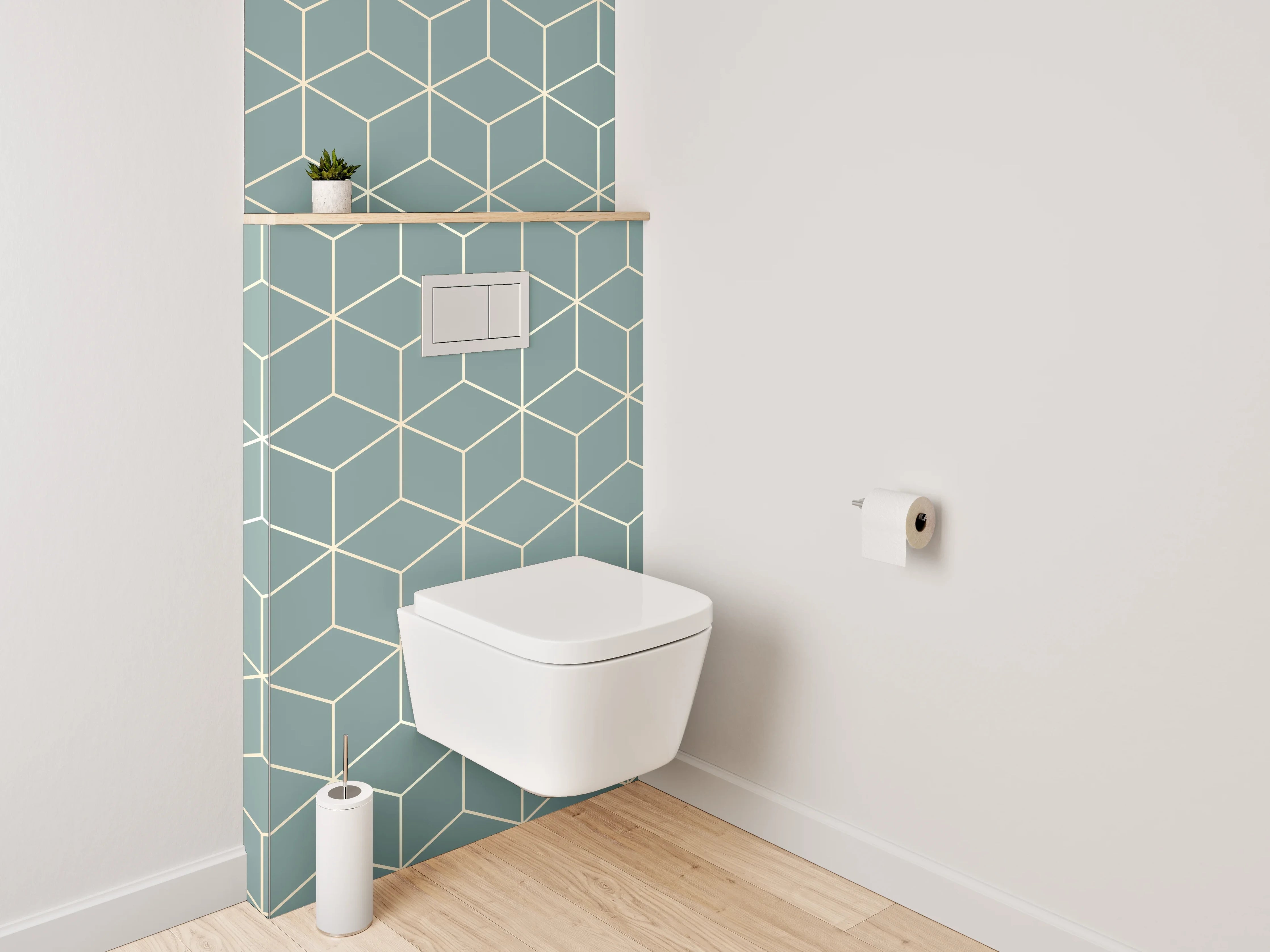 WC-Rückwand - Gemustertes Würfel-Design in Grau