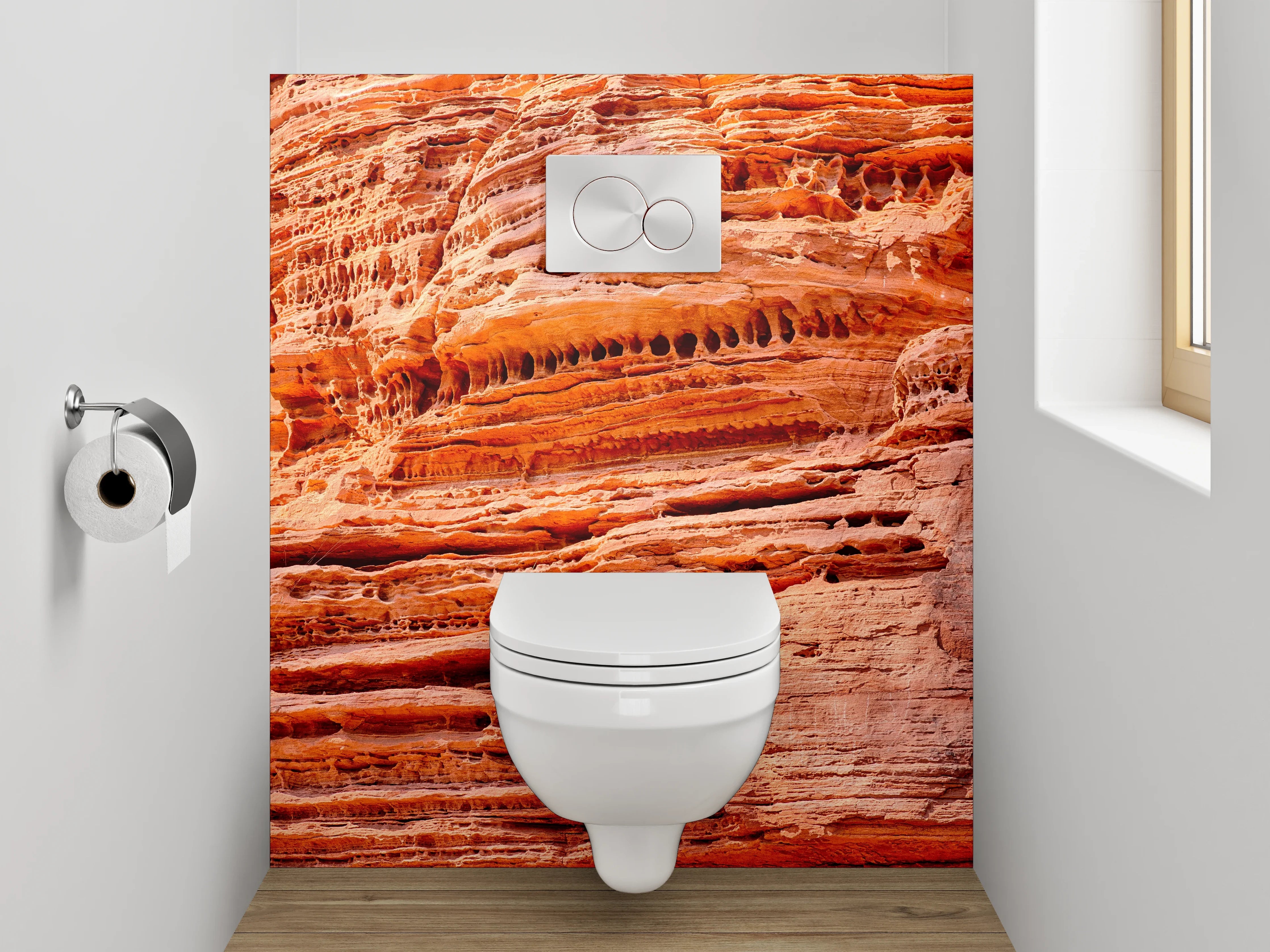 WC-Rückwand - Geologische Sandsteinstruktur Orange Rot
