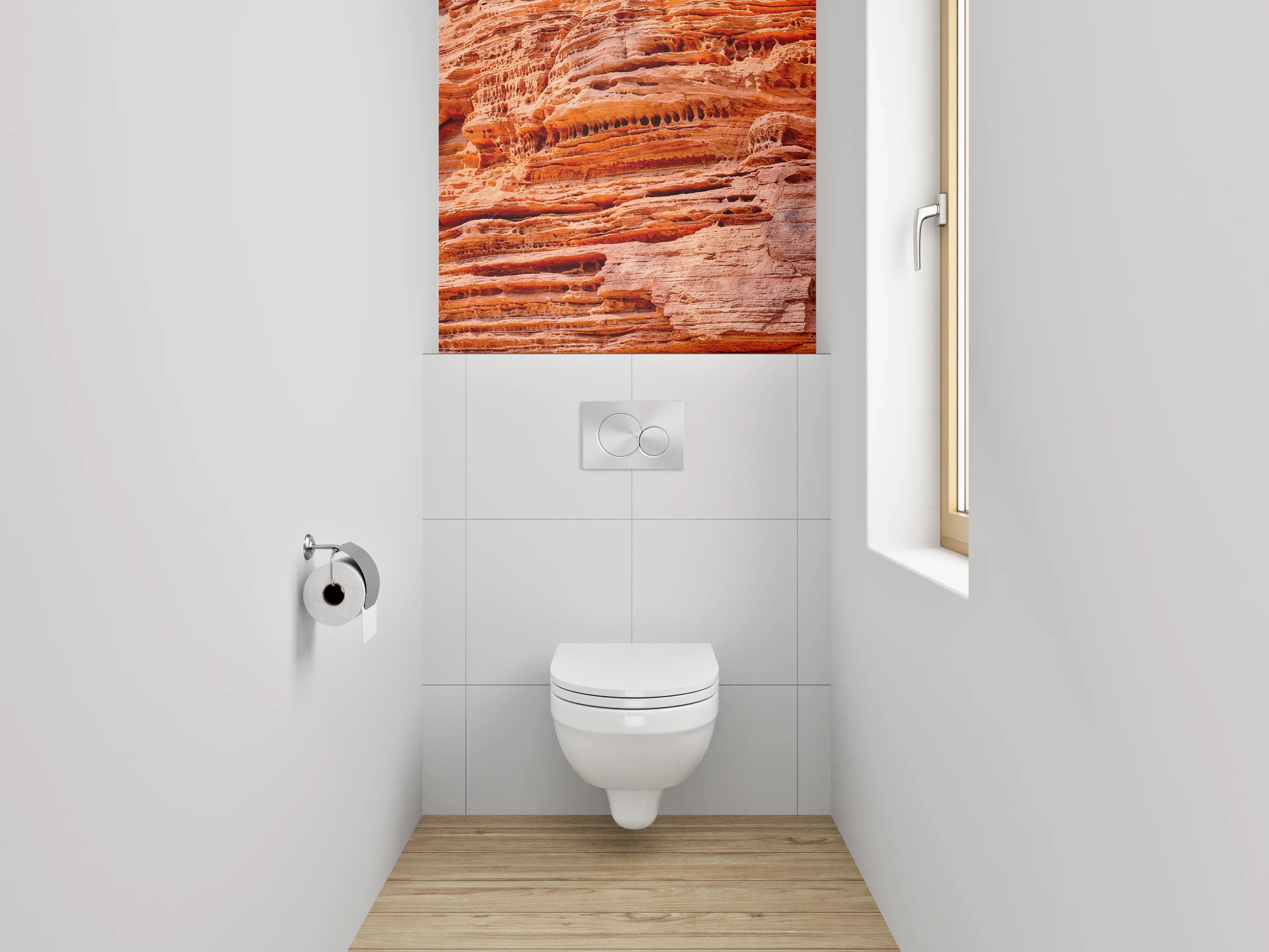 WC-Rückwand - Geologische Sandsteinstruktur Orange Rot
