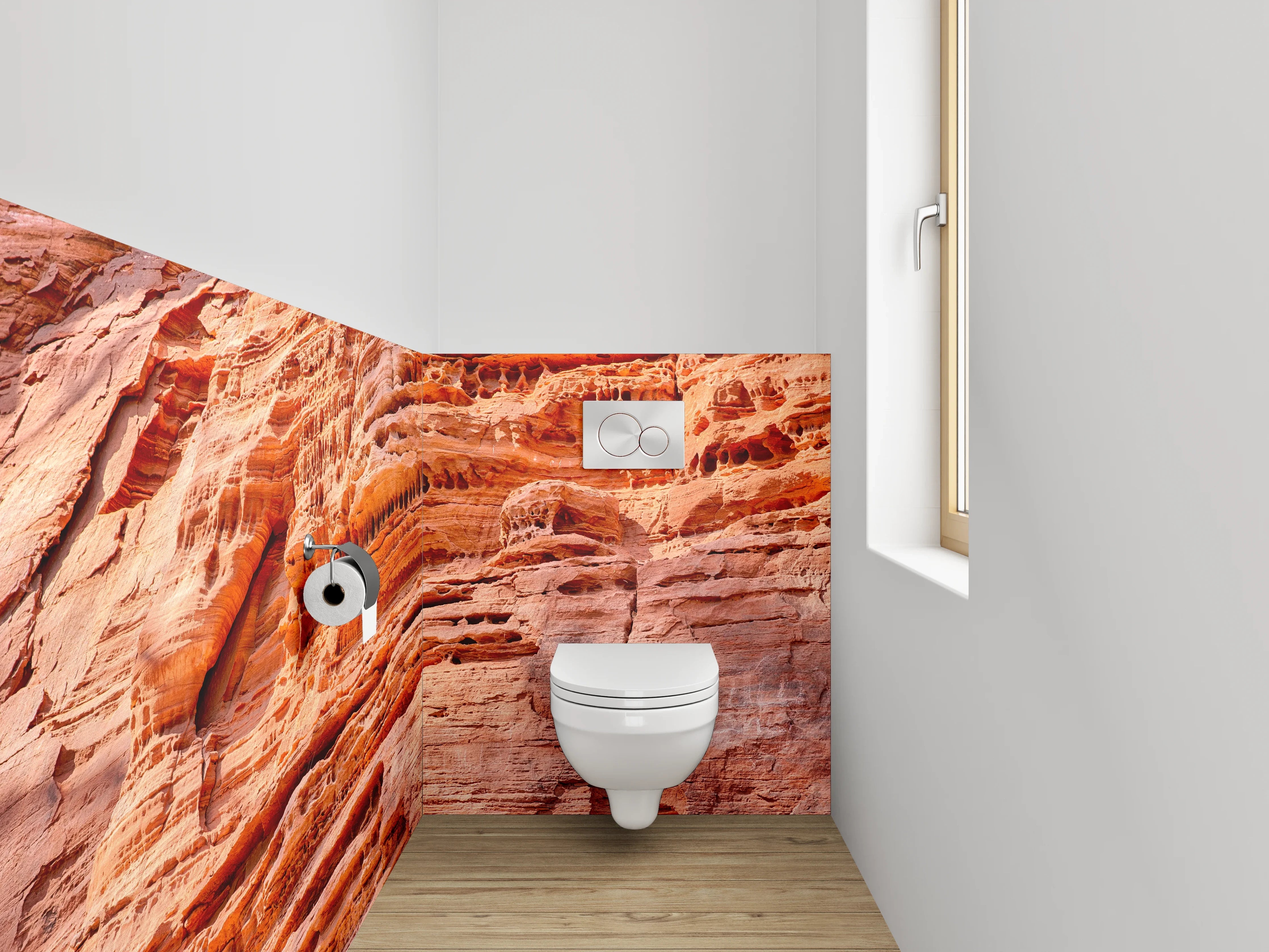 WC-Rückwand - Geologische Sandsteinstruktur Orange Rot