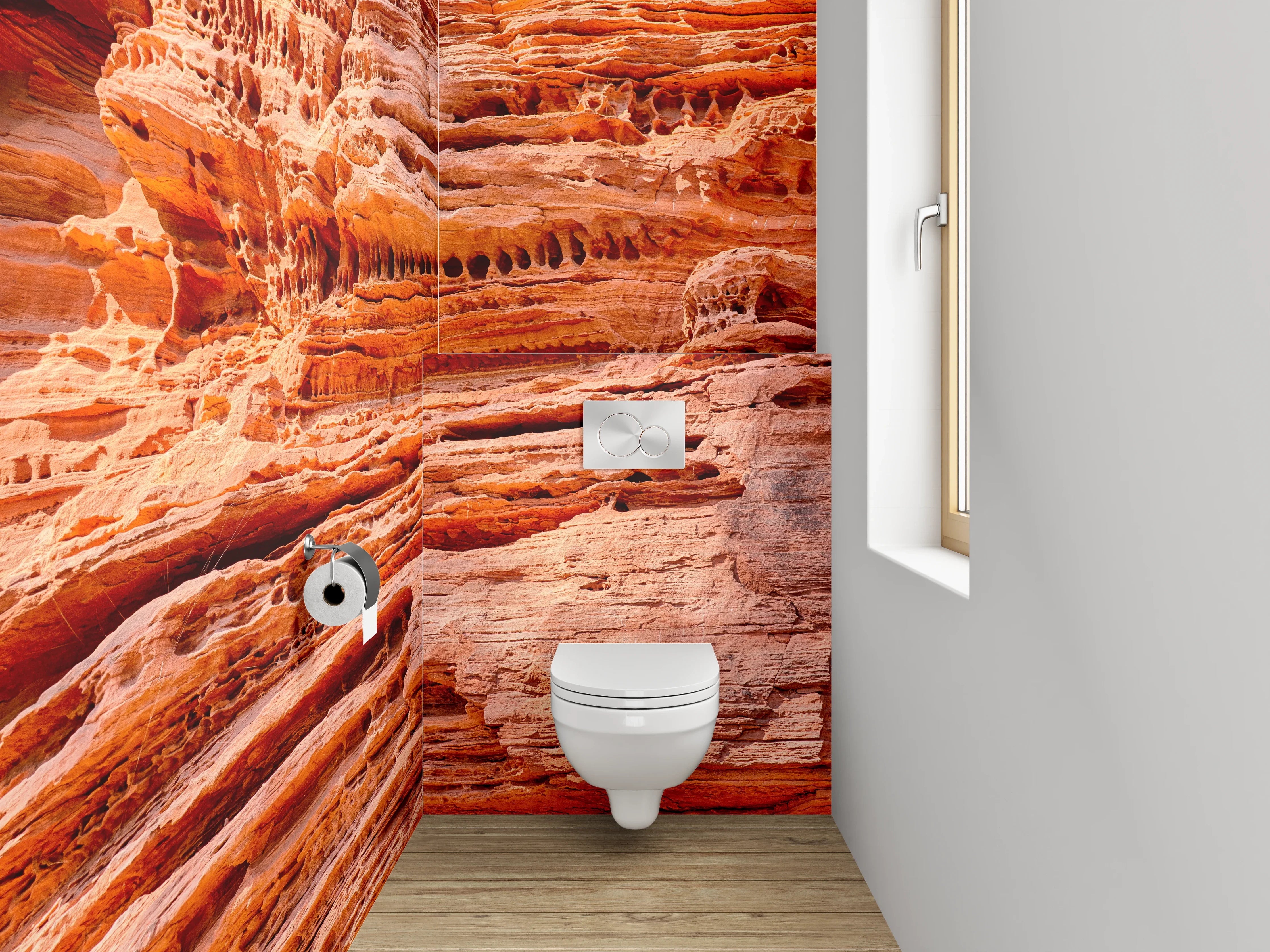 WC-Rückwand - Geologische Sandsteinstruktur Orange Rot