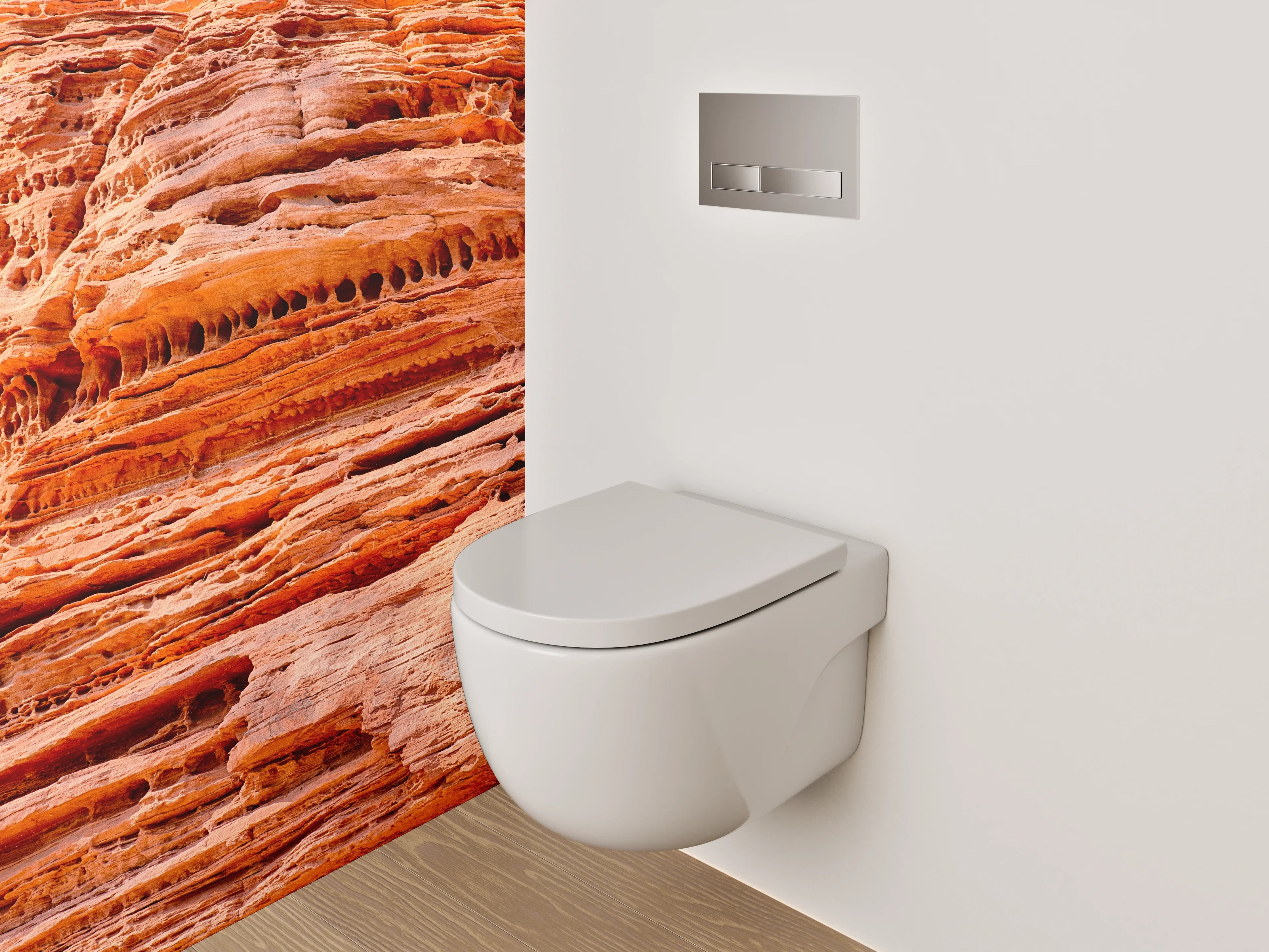 WC-Rückwand - Geologische Sandsteinstruktur Orange Rot
