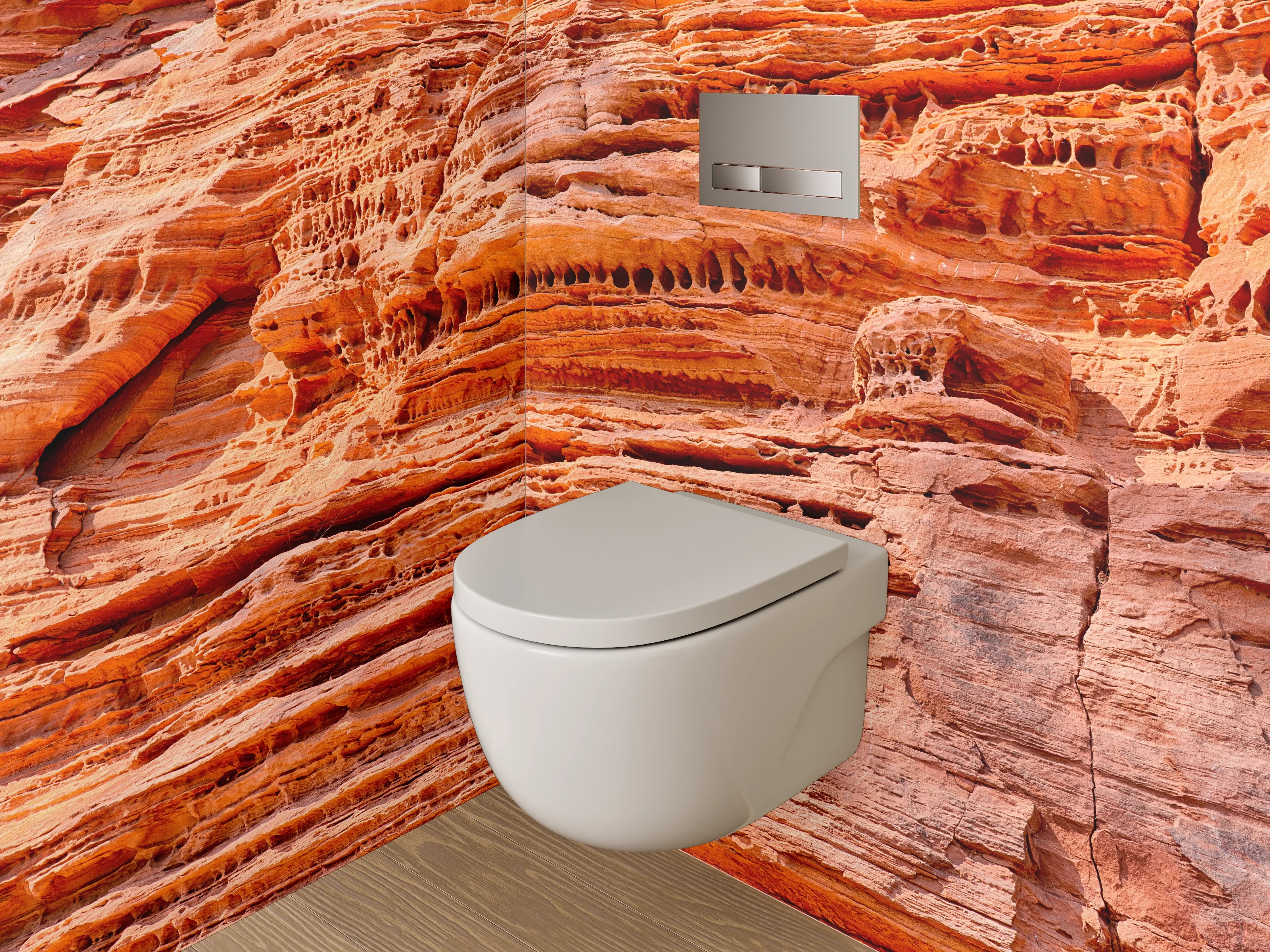 WC-Rückwand - Geologische Sandsteinstruktur Orange Rot