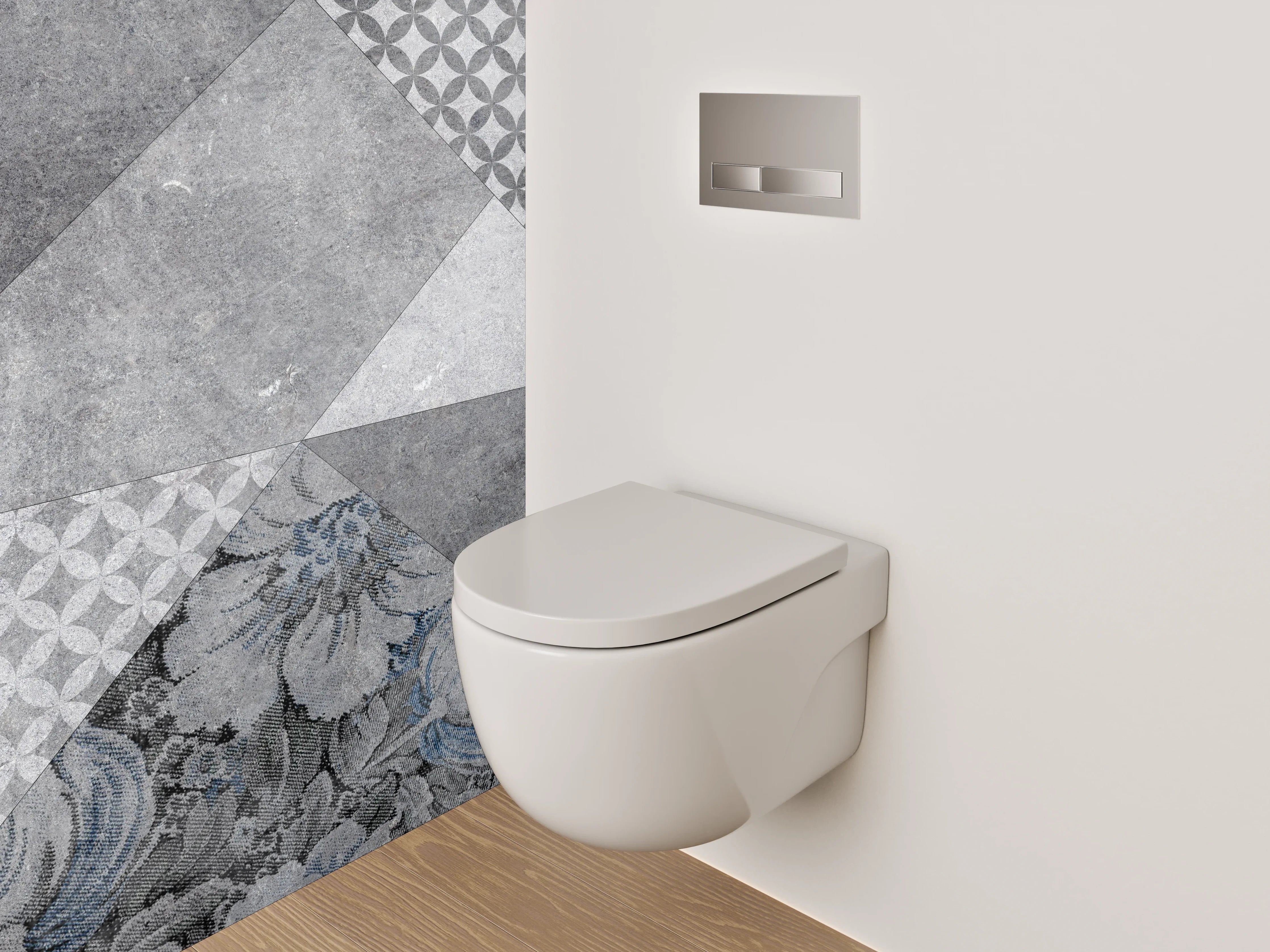 WC-Rückwand - Geometrisch Floral Grau-Blau Fliesenmuster