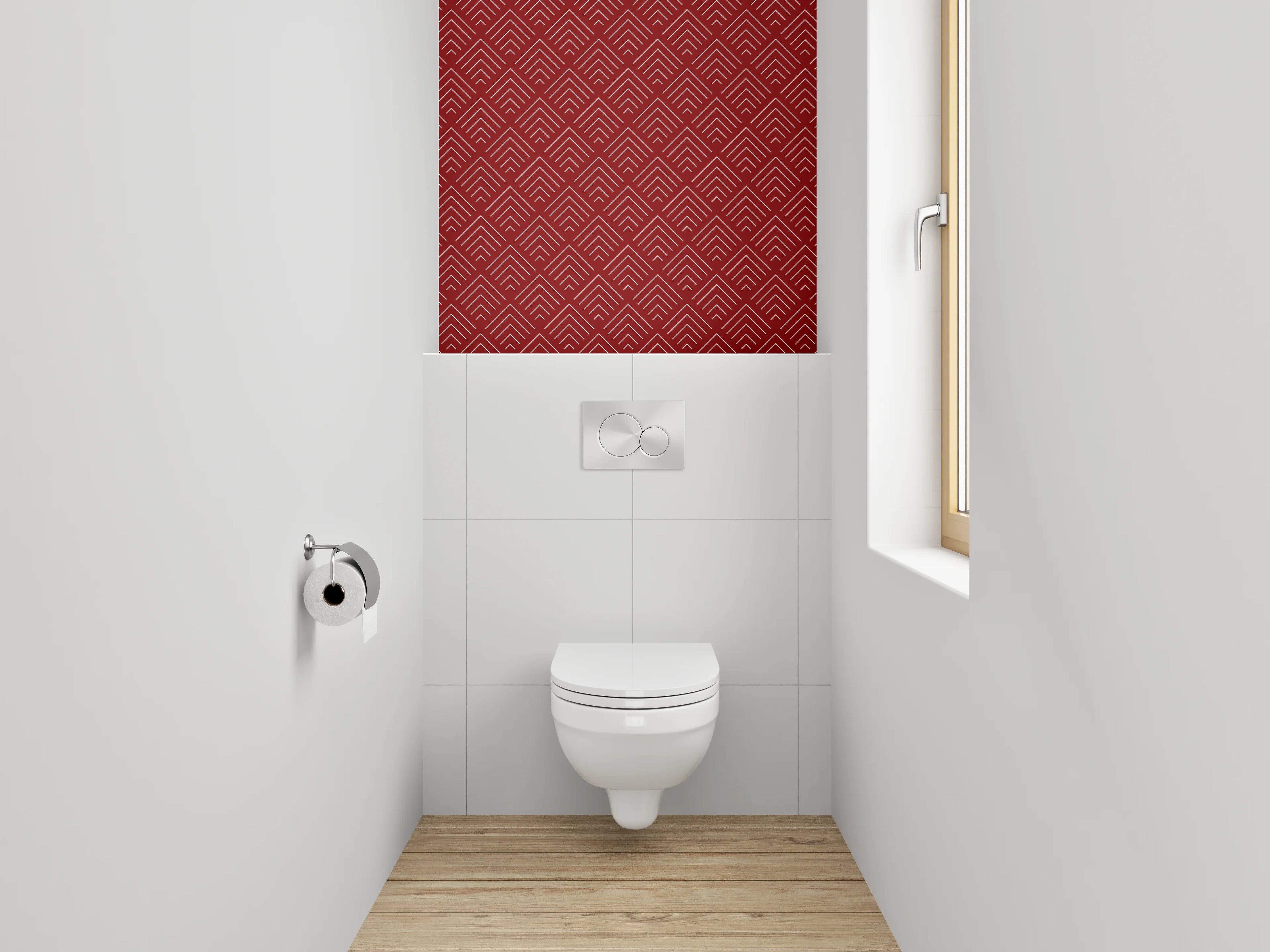 WC-Rückwand - Geometrisch rotes Muster modern