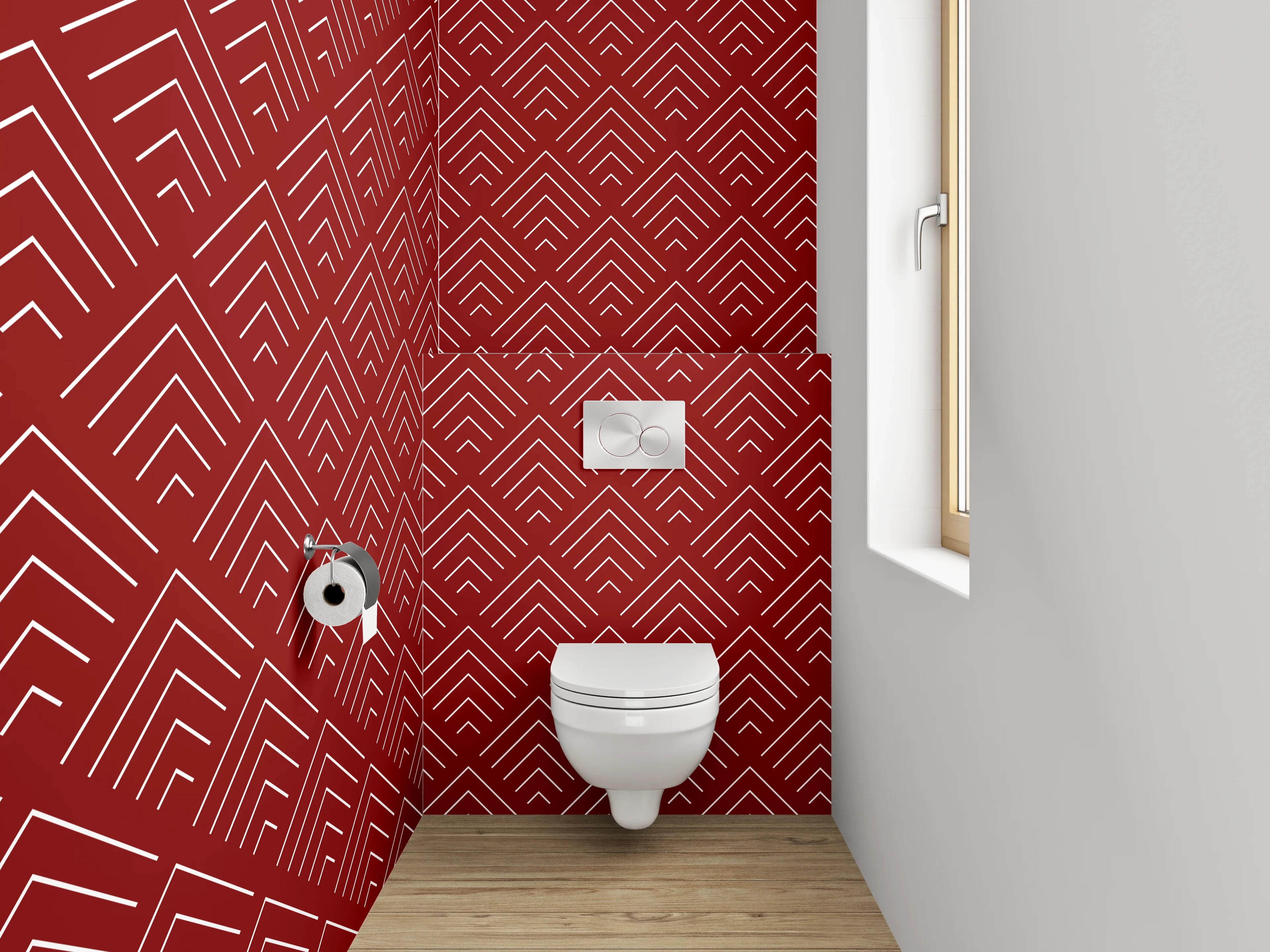 WC-Rückwand - Geometrisch rotes Muster modern