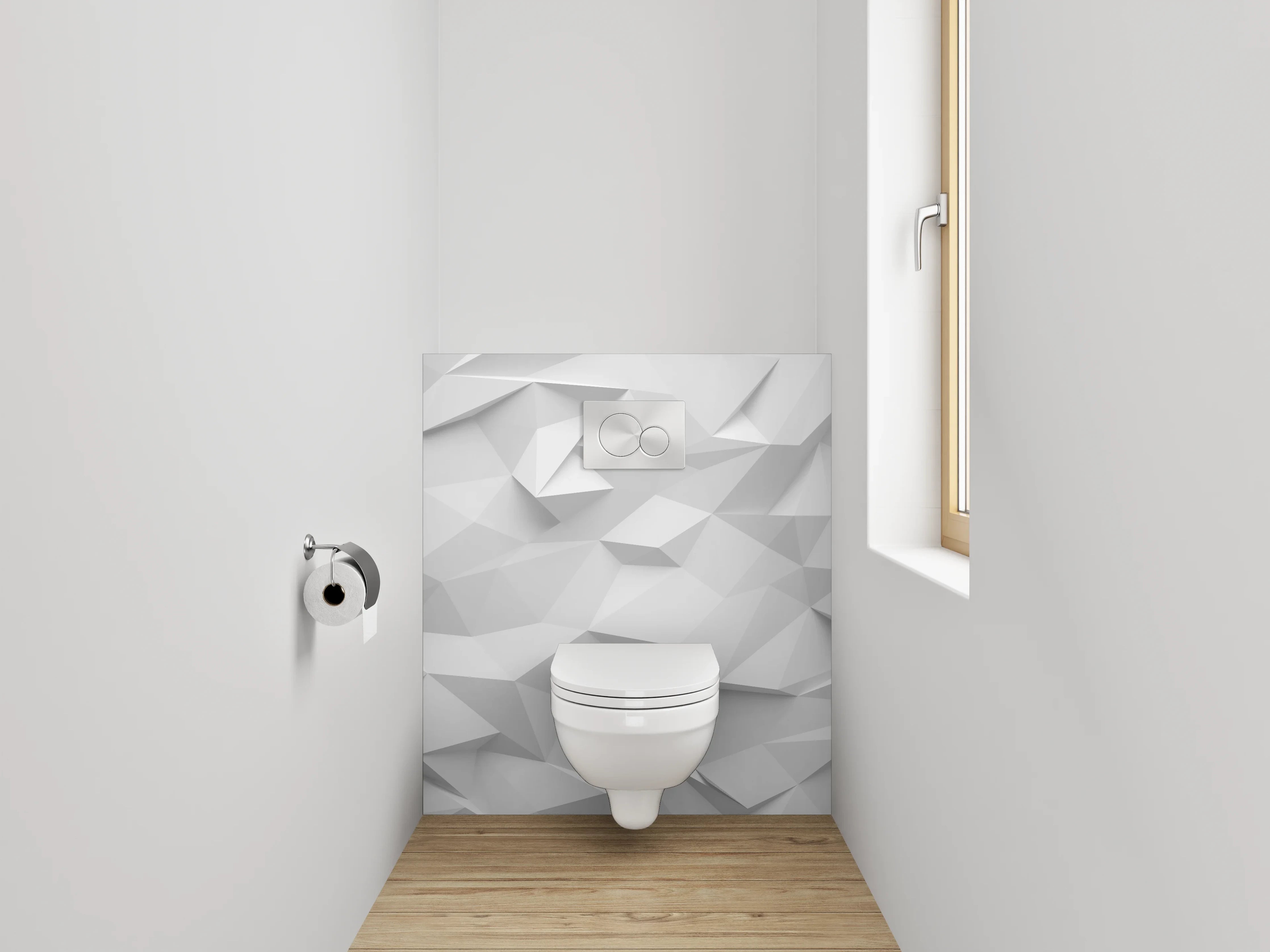 WC-Rückwand - Geometrisch weiße 3D-Struktur