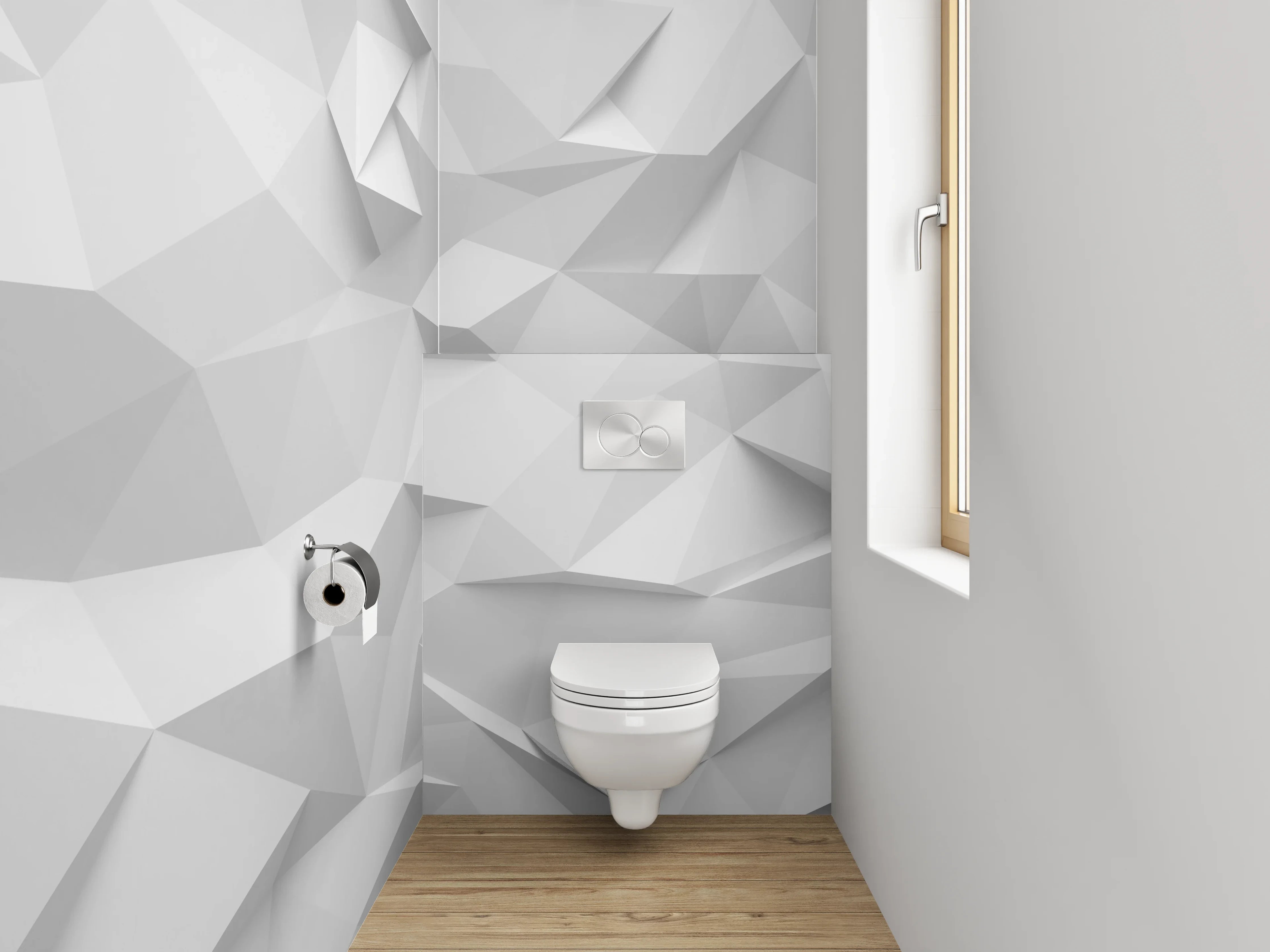 WC-Rückwand - Geometrisch weiße 3D-Struktur