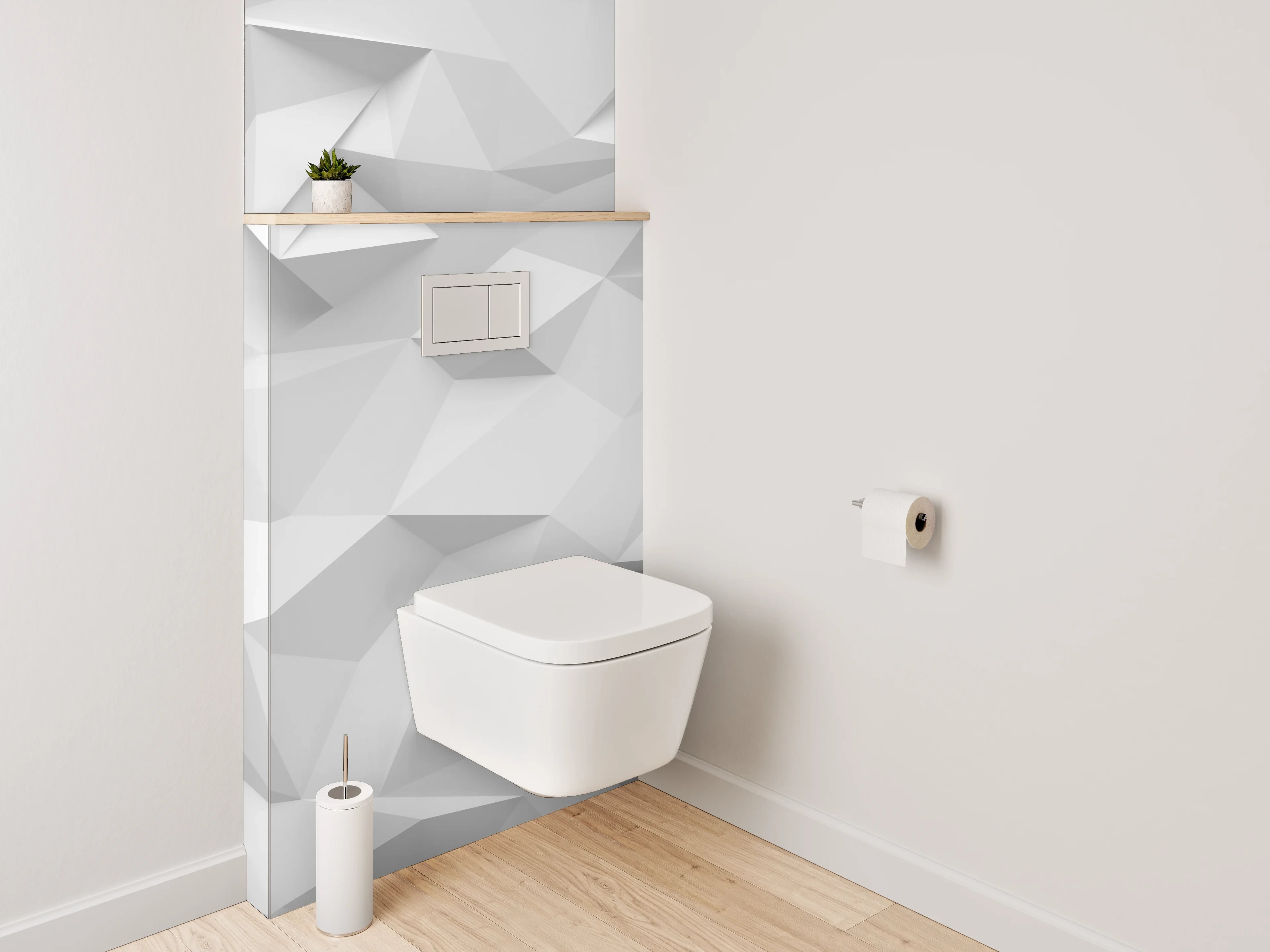 WC-Rückwand - Geometrisch weiße 3D-Struktur