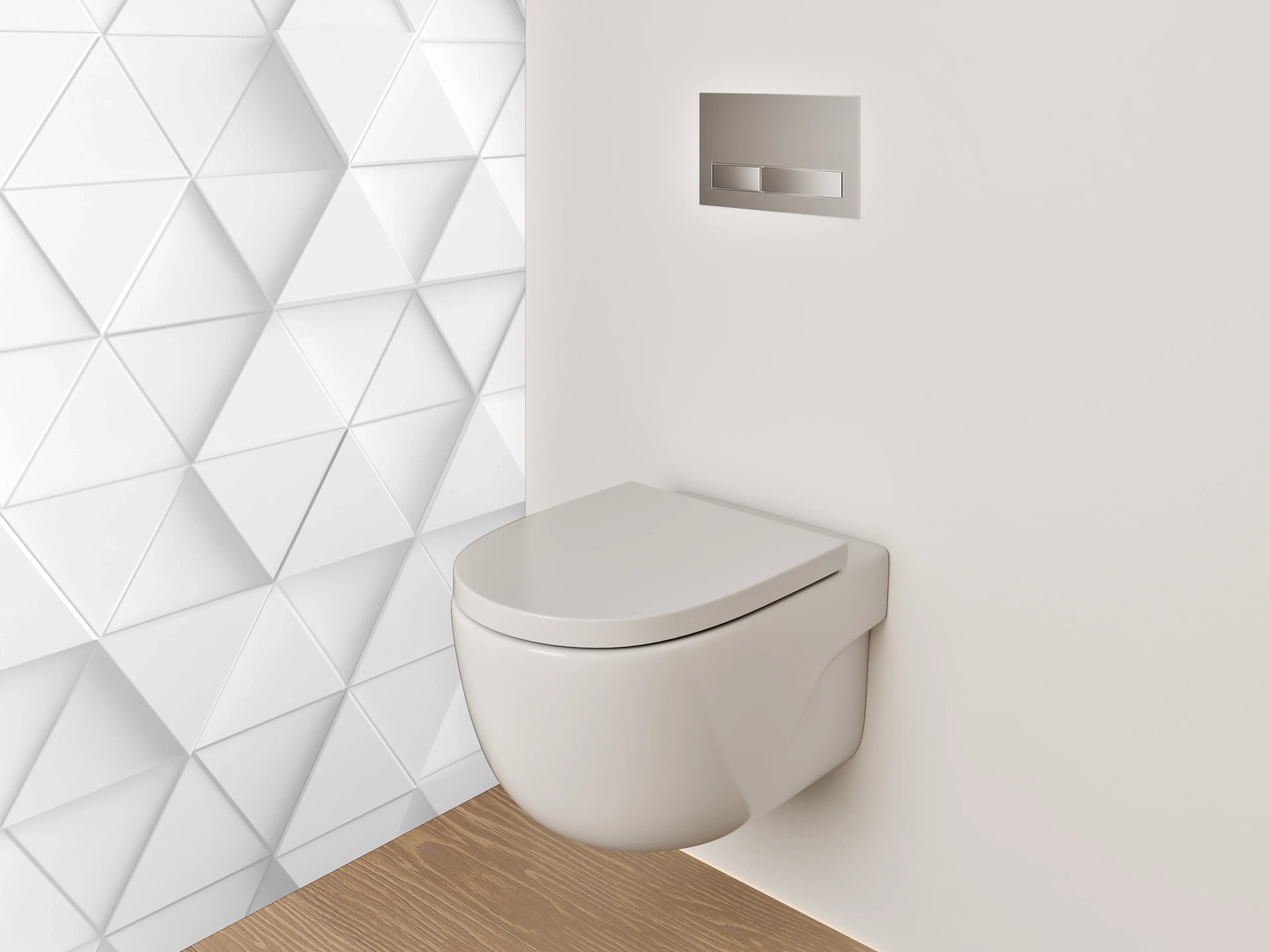 WC-Rückwand - Geometrische 3D-Muster in Weiß und Grau